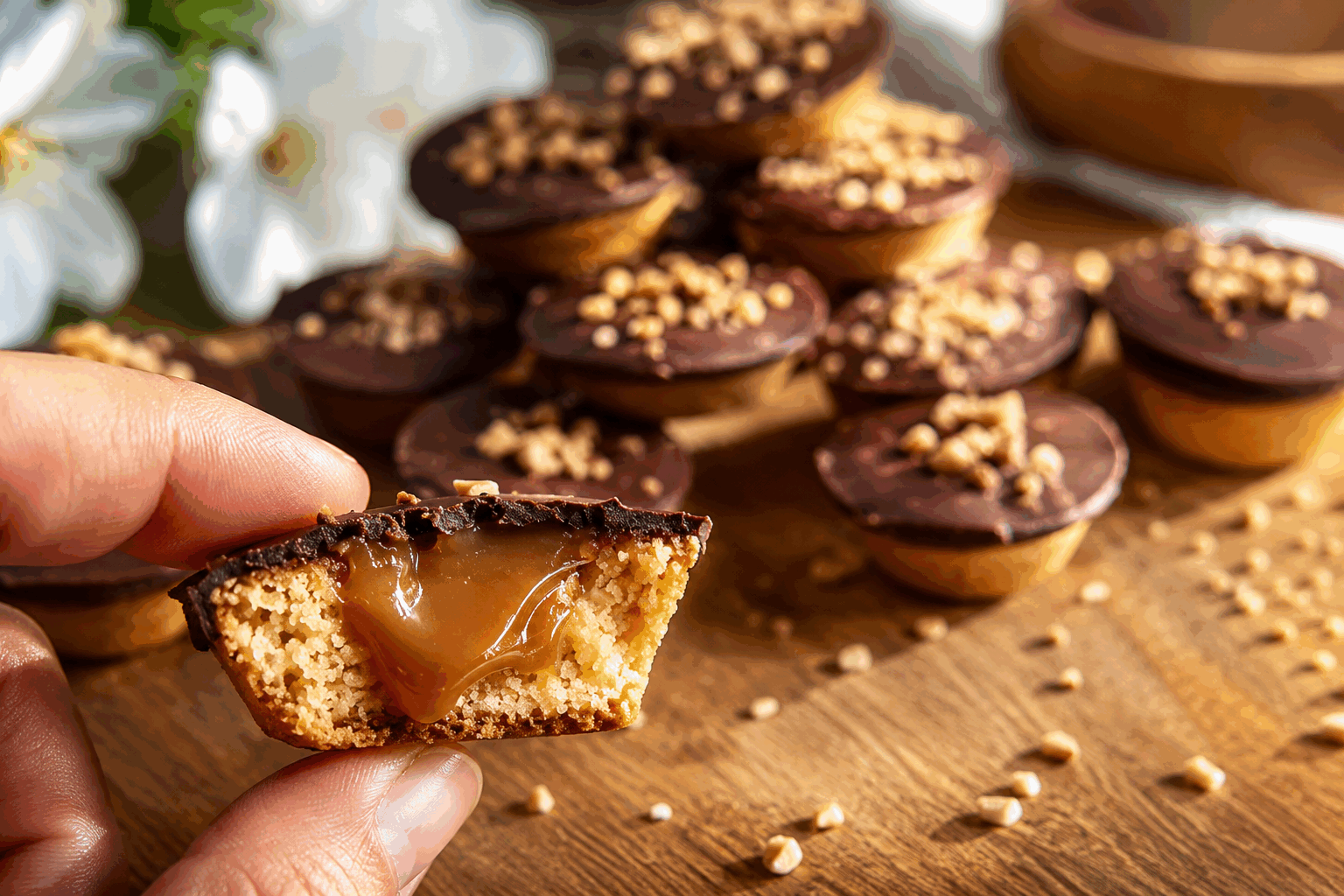 La recette secrète des krumchy de Michalak qui fondent en 5 minutes 😍 Description Les krumchy sont de délicieuses petites pâtisseries croustillantes et légères imaginées par le célèbre chef pâtissier Christophe Michalak. Ces douceurs fondent rapidement en bouche grâce à leur texture aérienne et leur goût subtil de noisette, parfaites pour accompagner un café ou un thé. Idéales pour une pause gourmande ou pour épater vos invités lors d’un goûter. Informations Temps de préparation : 20 minutes Temps de cuisson : 12 minutes Nombre de portions : 20 pièces Difficulté : Moyenne Ingrédients Pour la pâte à krumchy 100 g de beurre doux à température ambiante 80 g de sucre glace 70 g de poudre de noisettes 150 g de farine de blé 1 pincée de sel fin 30 g de blancs d'œufs (environ 1 blanc) Pour la finition Quelques noisettes concassées (optionnel) Sucre glace pour saupoudrer Préparation Préchauffe le four à 170°C (chaleur statique). Dans un bol, travaille le beurre mou avec le sucre glace à l’aide d’une spatule jusqu’à obtenir une crème homogène. Ajoute la poudre de noisettes, la pincée de sel et mélange bien. Incorpore la farine tamisée en plusieurs fois, puis ajoute les blancs d'œufs. Mélange rapidement jusqu’à former une pâte homogène, sans trop travailler pour ne pas activer le gluten. Transfère la pâte dans une poche à douille munie d’une douille lisse d’environ 1 cm de diamètre. Sur une plaque recouverte de papier cuisson, dresse des petits bâtonnets ou des formes allongées d’environ 5 cm de long, en les espaçant légèrement. Parseme éventuellement de noisettes concassées sur le dessus. Enfourne pour 12 minutes environ, jusqu’à ce que les krumchy soient légèrement dorés sur les bords mais encore très tendres. Laisse refroidir 5 minutes sur la plaque, puis transfère-les sur une grille. Saupoudre légèrement de sucre glace avant de servir. Astuces Utilise du beurre mou mais pas fondu pour une meilleure texture fondante. Ne travaille pas trop la pâte pour garder les krumchy légers et fondants. Pour un goût plus intense, remplace la poudre de noisettes par un mélange moitié poudre de noisettes, moitié poudre d’amandes. Conserve les krumchy dans une boîte hermétique à température ambiante pour préserver leur croustillant. Service Servez les krumchy à température ambiante, idéalement accompagnés d’un café, d’un thé noir ou d’un chocolat chaud. Leur légèreté en fait un parfait dessert ou une gourmandise à partager lors d’un goûter convivial.