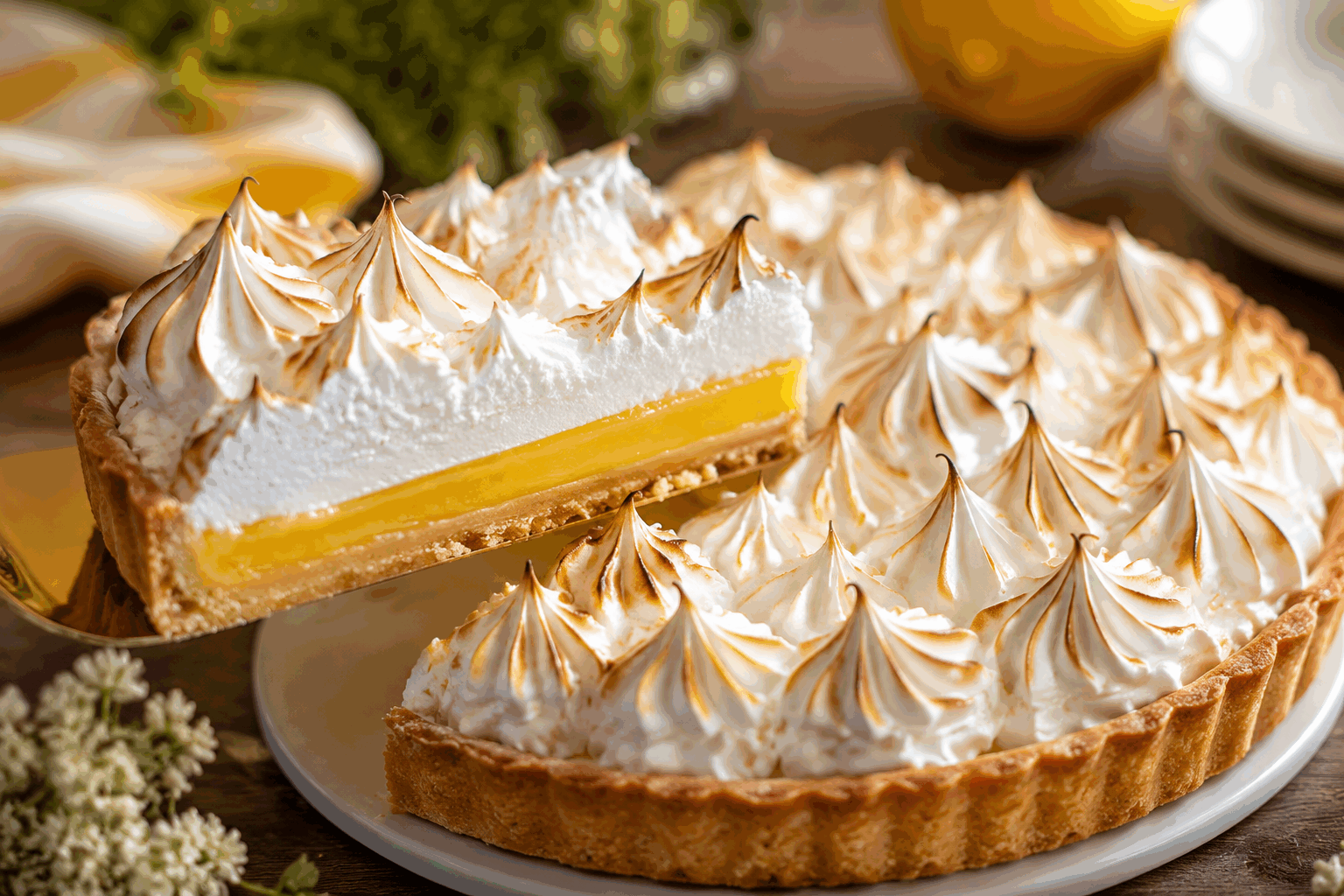 La tarte au citron meringuée indémodable en 5 minutes, un délice maison à tester ! ✨🍋 Description Cette tarte au citron meringuée allie la fraîcheur acidulée du citron et la douceur aérienne de la meringue. Son extérieur doré et brillant cache un intérieur crémeux, idéal pour un dessert élégant et rapide à préparer à la maison. Parfaite pour une fin de repas légère ou un goûter gourmand, cette version express s’adapte à toutes les occasions. Informations Temps de préparation : 5 minutes (hors cuisson) Temps de cuisson : 15 minutes Nombre de portions : 6 personnes Difficulté : Facile Ingrédients Pour la pâte sablée rapide 200 g de biscuits sablés ou petits beurre 80 g de beurre fondu Pour la garniture au citron 3 citrons jaunes (jus et zestes) 100 g de sucre 3 œufs 20 g de Maïzena 30 g de beurre Pour la meringue 3 blancs d'œufs 90 g de sucre en poudre 1 pincée de sel Préparation Réduis les biscuits en fine poudre à l'aide d'un robot ou en les écrasant dans un sac plastique. Mélange-les ensuite avec le beurre fondu jusqu'à obtenir une texture sableuse homogène. Tapisse un moule à tarte de 22-24 cm avec ce mélange en pressant bien pour former une base compacte. Place au frais pendant la préparation de la garniture. Dans une casserole, fouette le jus et les zestes des citrons avec le sucre, la Maïzena et les œufs. Fais chauffer à feu moyen en remuant sans cesse jusqu'à épaississement (2-3 minutes). Retire la casserole du feu et incorpore le beurre en morceaux. Mélange bien puis verse cette crème sur le fond de tarte refroidi. Préchauffe ton four à 180°C (chaleur tournante de préférence). Monte les blancs d'œufs en neige ferme avec une pincée de sel. Quand ils commencent à être fermes, ajoute le sucre en plusieurs fois pour obtenir une meringue brillante et lisse. Répartis la meringue sur la crème au citron en formant des pics à l’aide d’une spatule ou d’une poche à douille. Enfourne la tarte 10 à 12 minutes jusqu’à ce que la meringue soit joliment dorée. Laisse refroidir à température ambiante avant de déguster pour apprécier la texture parfaite entre acidité, douceur et croquant. Astuces Utilise des biscuits secs et peu sucrés pour équilibrer le goût acidulé de la garniture. Pour une version encore plus rapide, remplace la pâte maison par une pâte sablée du commerce déjà prête. Si tu n’as pas de meringue, une simple chantilly maison peut aussi sublimer cette tarte. Tu peux ajuster la quantité de sucre selon ton goût, en particulier dans la garniture citron pour la rendre plus ou moins acidulée. Service Serre cette tarte au citron meringuée froide, idéalement après un repas léger. Tu peux l’accompagner d’un thé vert ou d’un petit verre de champagne pour un effet festif. Décore éventuellement de zestes de citron ou de feuilles de menthe pour une touche fraîche et colorée.