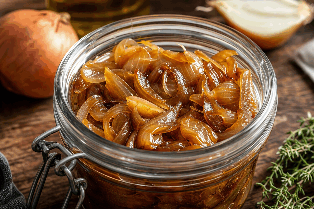 La vieille recette du confit d'oignons en 5 minutes, un goût qui fait craquer 🔥 Description Le confit d'oignons est une préparation douce et sucrée qui accompagne à merveille fromages, viandes grillées ou tartines gourmandes. Cette version express, réalisée en seulement 5 minutes, offre un goût fondant et caramélisé qui fait craquer les papilles. Inspirée des recettes traditionnelles, elle est idéale pour sublimer vos apéritifs ou repas improvisés. Informations Temps de préparation : 2 minutes Temps de cuisson : 5 minutes Nombre de portions : 4 à 6 personnes Difficulté : Facile Ingrédients Pour le confit d'oignons 400 g d'oignons jaunes ou doux 20 g de beurre 2 cuillères à soupe d'huile d'olive 2 cuillères à soupe de sucre roux 3 cuillères à soupe de vinaigre balsamique 1 pincée de sel Poivre noir du moulin au goût Préparation Épluchez et émincez finement les oignons pour qu'ils cuisent rapidement et uniformément. Faites chauffer le beurre et l'huile d'olive dans une large poêle à feu moyen-vif. Ajoutez les oignons émincés dans la poêle et faites-les sauter pendant 2 minutes en remuant régulièrement pour éviter qu'ils ne brûlent. Saupoudrez le sucre roux sur les oignons et poursuivez la cuisson 2 minutes, jusqu'à ce que les oignons commencent à caraméliser légèrement. Versez le vinaigre balsamique, salez et poivrez. Mélangez bien et laissez cuire encore 1 minute pour que les saveurs se mélangent et que le liquide réduise un peu. Goûtez et rectifiez l'assaisonnement si nécessaire. Retirez du feu et laissez tiédir avant de servir. Astuces Choisissez des oignons doux ou jaunes pour une saveur plus sucrée et moins piquante. Si vous souhaitez un confit plus onctueux, ajoutez une petite cuillère d'eau en cours de cuisson pour éviter que les oignons n’accrochent trop. Pour varier les plaisirs, remplacez le vinaigre balsamique par du vinaigre de cidre ou un jus d’orange pour une note fruitée. Ce confit se conserve 4 à 5 jours au réfrigérateur dans un pot hermétique et réchauffez-le doucement avant utilisation. Service Servez ce confit d'oignons tiède ou à température ambiante en accompagnement de viandes grillées, de fromages comme le foie gras ou le comté, ou encore sur des toasts pour un apéritif raffiné. Il s’intègre également parfaitement dans un burger maison pour apporter douceur et profondeur de goût.