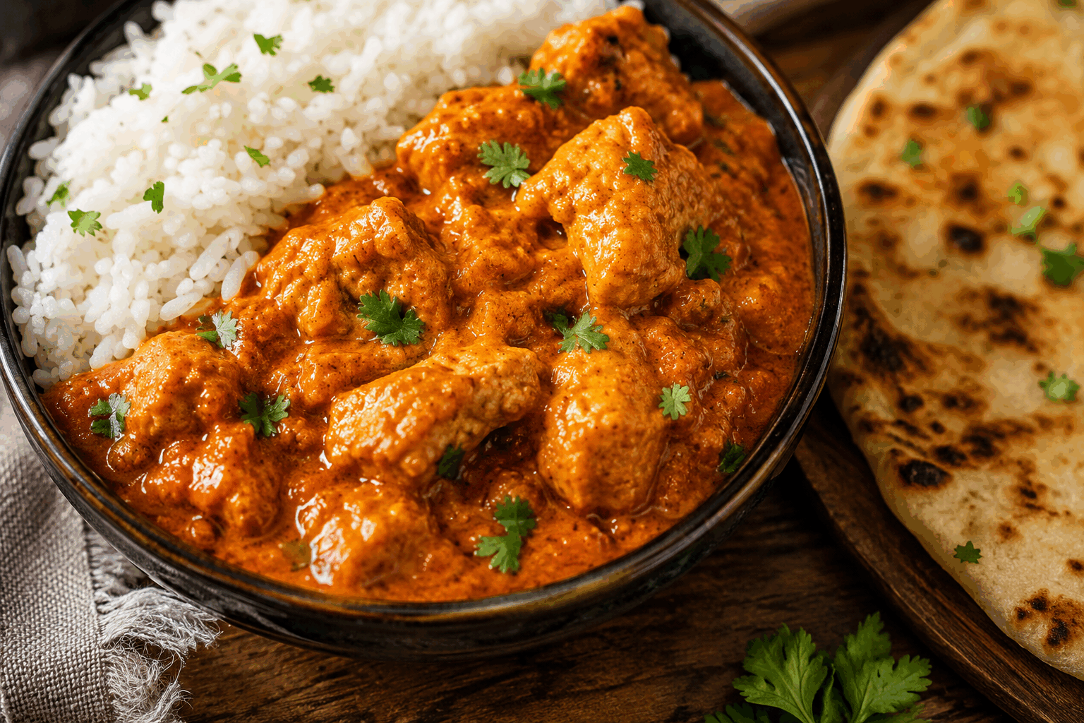 Le poulet tikka masala crémeux en 30 minutes, une recette qui réchauffe les cœurs 🔥 Description Le poulet tikka masala est un plat indien populaire, reconnu pour sa sauce onctueuse à base de tomates et d’épices savoureuses. Ce plat crémeux, légèrement relevé, séduit par ses arômes chaleureux et son équilibre parfait entre piquant et douceur. Idéal pour un repas convivial et rapide à préparer, il réchauffe les cœurs en toute simplicité. Informations Temps de préparation : 10 minutes Temps de cuisson : 20 minutes Nombre de portions : 4 personnes Difficulté : Moyenne Ingrédients Pour la marinade 400 g de blancs de poulet 150 g de yaourt nature 1 cuillère à soupe de jus de citron 2 gousses d’ail écrasées 1 cuillère à café de gingembre râpé 1 cuillère à café de garam masala 1 cuillère à café de paprika doux ½ cuillère à café de curcuma Sel et poivre noir du moulin Pour la sauce tikka masala 2 cuillères à soupe d’huile d’olive 1 oignon moyen finement haché 2 gousses d’ail écrasées 1 cuillère à café de gingembre frais râpé 1 cuillère à soupe de concentré de tomate 400 g de tomates concassées en boîte 1 cuillère à soupe de garam masala 1 cuillère à café de cumin moulu 1 cuillère à café de coriandre moulue ½ cuillère à café de piment en poudre (ajuster selon goût) 150 ml de crème fraîche liquide Sel et poivre noir du moulin Préparation Coupe le blanc de poulet en morceaux d’environ 3 cm. Dans un saladier, mélange le yaourt, le jus de citron, l’ail, le gingembre, le garam masala, le paprika, le curcuma, le sel et le poivre. Ajoute le poulet, mélange bien pour enrober les morceaux et laisse mariner 10 minutes à température ambiante. Chauffe l’huile d’olive dans une grande poêle ou un wok à feu moyen. Ajoute l’oignon, l’ail et le gingembre, fais revenir 5 minutes jusqu’à ce que l’oignon soit translucide. Incorpore le concentré de tomate, les épices (garam masala, cumin, coriandre, piment) puis mélange bien et laisse cuire 2 minutes en remuant. Ajoute les tomates concassées, sale et poivre, puis laisse mijoter 10 minutes à feu doux en remuant occasionnellement. Dans une autre poêle, saisis rapidement les morceaux de poulet marinés à feu vif 5 minutes, en les retournant régulièrement jusqu’à ce qu’ils soient bien dorés mais pas complètement cuits. Transfère les morceaux de poulet dans la sauce, baisse le feu et incorpore la crème fraîche. Laisse mijoter encore 5 minutes, jusqu’à ce que le poulet soit bien tendre et la sauce onctueuse. Goûte et ajuste l’assaisonnement en sel, poivre et piment selon tes préférences. Astuces Pour un goût encore plus authentique, tu peux remplacer la crème fraîche par du lait de coco ou de la crème de cajou. Si tu manques de temps pour mariner, fais simplement saisir le poulet directement dans la poêle, mais la marinade reste un plus pour la tendreté et les arômes. Accompagne ce plat de riz basmati vapeur et éventuellement d’un chutney rafraîchissant pour équilibrer les saveurs. Pour réduire la cuisson, utilise des morceaux de poulet plus petits, ils cuiront plus vite dans la sauce. Service Serre le poulet tikka masala bien chaud, accompagné de riz basmati ou de naans maison. Ce plat convivial est parfait pour un dîner en famille ou entre amis, qui invite à la chaleur et au partage autour d’une saveur indienne généreuse et enveloppante.