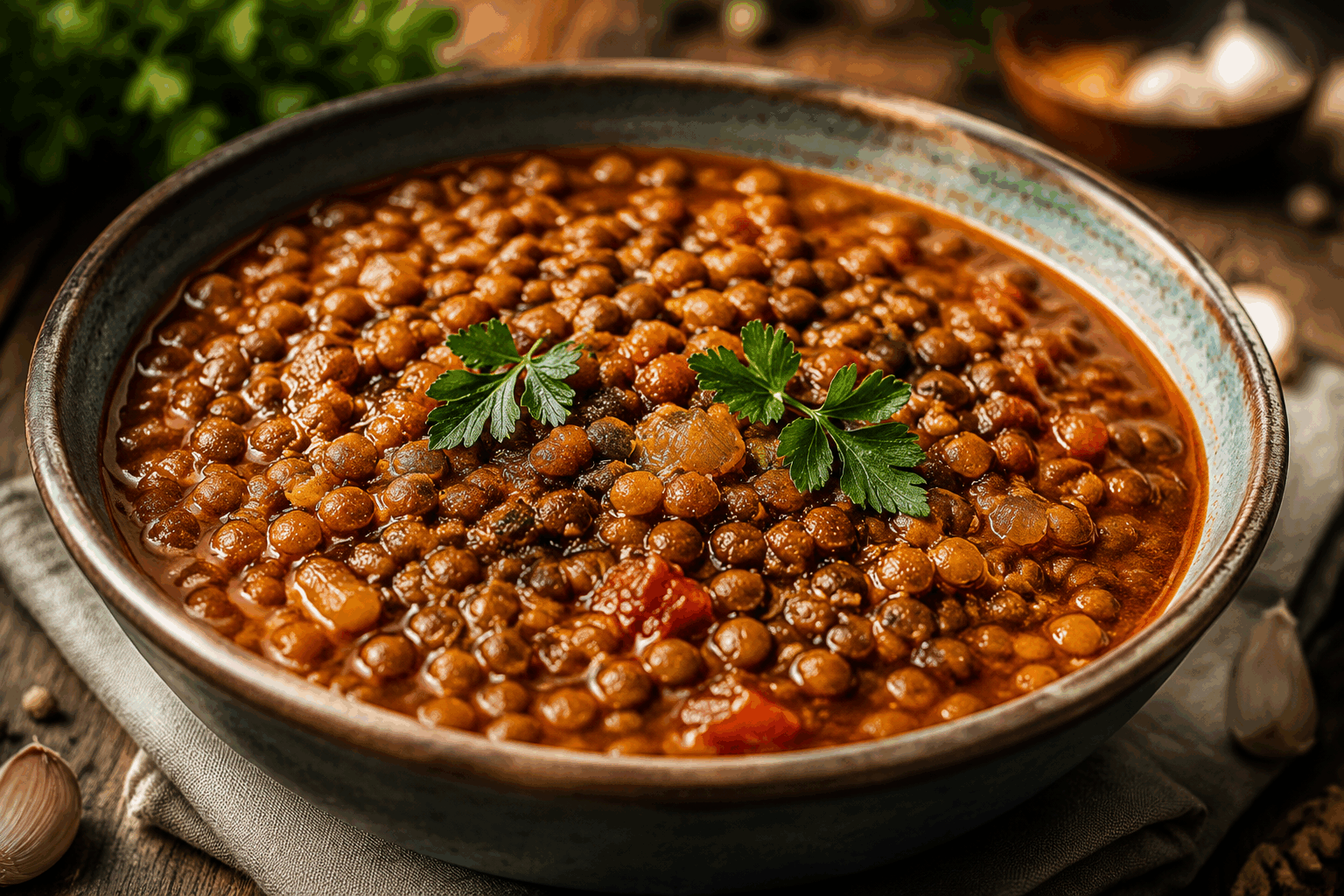 Lentilles à la marocaine : la recette simple qui fait le plein de vitamines 👌 Description Les lentilles à la marocaine sont un plat savoureux et nutritif, aux parfums d’épices chaudes comme le cumin et la coriandre. Cette recette simple révèle toute la richesse de la cuisine marocaine grâce à ses légumes frais et ses aromates. Idéale pour un repas sain et réconfortant, elle convient parfaitement aux déjeuners familiaux ou aux dîners légers. Informations Temps de préparation : 15 minutes Temps de cuisson : 40 minutes Nombre de portions : 4 personnes Difficulté : Facile Ingrédients Pour les lentilles et la base 250 g de lentilles vertes 1 oignon moyen 2 gousses d’ail 2 tomates mûres 1 carotte 1 branche de céleri 1 petite pomme de terre 1 cuillère à soupe d’huile d’olive 750 ml d’eau Pour les épices et aromates 1 cuillère à café de cumin moulu 1 cuillère à café de coriandre moulue ½ cuillère à café de paprika doux ½ cuillère à café de curcuma 1 bouquet de coriandre fraîche Sel et poivre noir du moulin Préparation Rince les lentilles à l’eau froide et égoutte-les. Épluche puis hache finement l’oignon et l’ail. Coupe les tomates en petits dés. Épluche et coupe la carotte, le céleri et la pomme de terre en petits morceaux. Fais chauffer l’huile d’olive dans une casserole à feu moyen. Ajoute l’oignon et l’ail, puis fais-les revenir pendant 3 à 4 minutes jusqu’à ce qu’ils deviennent translucides. Incorpore les tomates, la carotte, le céleri et la pomme de terre, puis mélange bien et laisse cuire 5 minutes en remuant régulièrement. Ajoute les lentilles, les épices (cumin, coriandre, paprika, curcuma), sale légèrement et poivre. Verse l’eau, couvre et porte à ébullition. Réduis le feu à doux et laisse mijoter à couvert pendant 35 à 40 minutes, jusqu’à ce que les lentilles soient tendres et le bouillon légèrement réduit. Goûte et rectifie l’assaisonnement en sel et poivre. Juste avant de servir, ajoute la coriandre fraîche ciselée et mélange. Astuces Pour une cuisson plus rapide, fais tremper les lentilles une heure dans de l’eau tiède avant de commencer la recette. Utilise un bouillon de légumes à la place de l’eau pour un goût encore plus riche. Si tu préfères un plat plus onctueux, écrase légèrement quelques lentilles à la fin de la cuisson. Accompagne ce plat d’un filet de citron frais à presser pour rehausser les saveurs en fin de repas. Service Servez les lentilles à la marocaine bien chaudes, accompagnées d’un pain marocain traditionnel (khobz) ou de semoule fine. Ce plat est parfait en entrée ou en plat principal léger, idéal pour un dîner convivial et vitaminé.