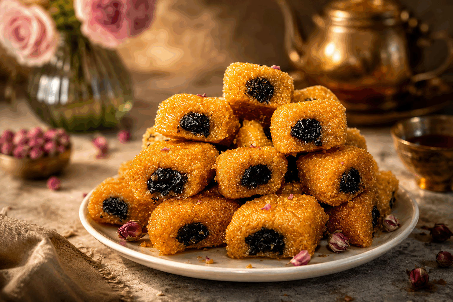 Makrout aux dattes extra fondant, la recette sans moule ni prise de tête 👌✨ Description Le makrout est une pâtisserie traditionnelle maghrébine très appréciée, notamment en Algérie et en Tunisie. Cette version extra fondante aux dattes conserve tout le charme de la douceur et de la texture moelleuse du makrout, mais sans nécessiter l'usage d'un moule spécifique, ce qui rend la préparation simple et accessible. Parfait pour un goûter gourmand ou une fête conviviale, il ravira les amateurs de douceurs orientales. Informations Temps de préparation : 45 minutes Temps de cuisson : 20 minutes Nombre de portions : 20 pièces Difficulté : Facile Ingrédients Pour la pâte 400 g de semoule moyenne 100 g de semoule fine 100 ml d'eau tiède 80 g de beurre fondu 1 pincée de sel 1 cuillère à soupe d'eau de fleur d'oranger Pour la garniture 250 g de pâte de dattes 1 cuillère à café de cannelle en poudre 1 cuillère à soupe d'huile d'olive Pour le sirop 250 g de miel 2 cuillères à soupe d'eau de fleur d'oranger 100 ml d'eau Préparation Mélange la semoule moyenne et la semoule fine avec la pincée de sel dans un grand récipient. Ajoute le beurre fondu et mélange du bout des doigts jusqu’à obtenir une texture sableuse et homogène. Verse l’eau tiède peu à peu avec l’eau de fleur d'oranger et pétris délicatement jusqu’à obtenir une pâte souple, ni collante ni sèche. Couvre et laisse reposer 15 minutes. Prépare la garniture en mélangeant la pâte de dattes, la cannelle et l’huile d’olive. Façonne un long boudin homogène. Prends une portion de pâte, aplatis-la sur une surface farinée en un rectangle d’environ 20 x 10 cm. Dépose le boudin de pâte de dattes au centre puis replie délicatement les côtés de la pâte de semoule sur la garniture pour envelopper complètement le boudin. Roulez délicatement le boudin obtenu sous la paume de la main pour l’uniformiser et lui donner une forme cylindrique régulière. Avec un couteau, découpe des tronçons de 5 cm environ. Dispose-les sur une plaque recouverte de papier cuisson. Enfourne à 180°C (four préchauffé) pendant 20 minutes jusqu’à ce que les makrouts soient légèrement dorés, sans trop les cuire pour qu’ils restent moelleux. Pendant la cuisson, prépare le sirop en versant le miel, l’eau et l’eau de fleur d’oranger dans une casserole. Fais chauffer doucement jusqu’à ce que le mélange soit homogène puis garde au chaud. À la sortie du four, trempe immédiatement les makrouts dans le sirop tiède, puis égoutte-les sur une grille ou une assiette perforée. Laisse-les absorber le sirop et refroidir avant de servir pour que la texture soit extra fondante. Astuces Si la pâte de dattes est trop sèche, ajoute un peu d’huile d’olive pour faciliter le façonnage. Utilise une semoule de bonne qualité, ni trop fine ni trop grosse, pour une texture optimale. Ne surcharge pas en eau lors du pétrissage pour éviter une pâte trop collante. Pour une conservation prolongée, stocke les makrouts dans une boîte hermétique à température ambiante. Service Servez ces makrouts extra fondants à température ambiante, accompagnés d’un thé à la menthe ou d’un café noir. Ils conviennent parfaitement pour les goûters, les fêtes de famille ou comme douceur lors des occasions spéciales comme l'Aïd. Présentez-les joliment sur un plat de service décoré d’amandes effilées ou de grains de sésame grillés pour une touche gourmande supplémentaire.