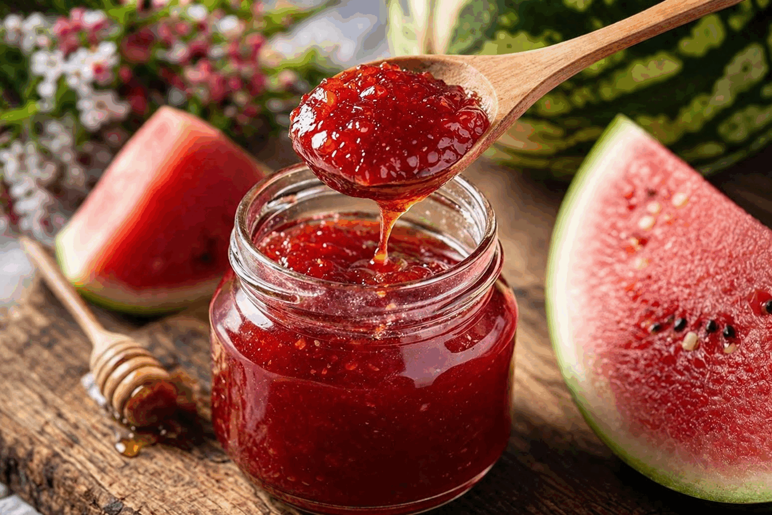 Miel de pastèque sans sucre, prêt en 1 ingrédient et 5 minutes seulement ✨ Description Ce miel de pastèque est une préparation douce et naturelle, réalisée uniquement à partir de pastèque, qui rappelle la texture et la douceur du miel classique sans ajout de sucre. Rafraîchissant et léger, il convient parfaitement pour accompagner desserts, yaourts ou tartines, et apporte une note fruitée originale en toute simplicité. Informations Temps de préparation : 5 minutes Temps de cuisson : 0 minute Nombre de portions : 4 portions Difficulté : Facile Ingrédients Pour le miel de pastèque 500 g de chair de pastèque bien mûre Préparation Découpe la chair de pastèque en petits morceaux en éliminant les graines si nécessaire. Place les morceaux de pastèque dans un mixeur ou un blender. Mixe à haute vitesse pendant environ 2 minutes jusqu’à obtenir une purée très lisse. Verse la purée dans une passoire fine ou un tamis au-dessus d’un récipient et laisse égoutter naturellement pendant 3 minutes pour retirer l’excès d’eau, cela concentrera le goût et épaissira légèrement la consistance. Mélange doucement la pulpe obtenue pour s’assurer d’une texture homogène et sirupeuse, proche du miel liquide. Astuces Choisis une pastèque bien mûre et juteuse pour obtenir un maximum de douceur naturelle. Passe la purée dans un tissu fin (étamine) pour un miel encore plus clair et fluide. Utilise ce miel de pastèque immédiatement pour profiter de sa fraîcheur ou conserve-le au réfrigérateur dans un pot hermétique jusqu’à 3 jours. Pour une texture plus épaisse, fais réduire la purée à feu très doux dans une casserole pendant 5 minutes en remuant constamment. Service Servez ce miel de pastèque sur du pain grillé, dans des yaourts nature, ou en nappage pour des desserts frais comme une salade de fruits ou une panna cotta. Il apportera une touche légère et fruitée idéale pour les chaudes journées d’été ou pour un petit-déjeuner sain et original.