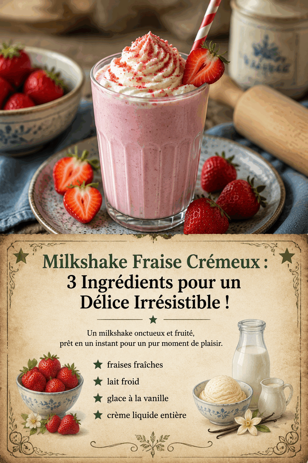 Milkshake Fraise Crémeux : 3 Ingrédients pour un Délice Irrésistible !
