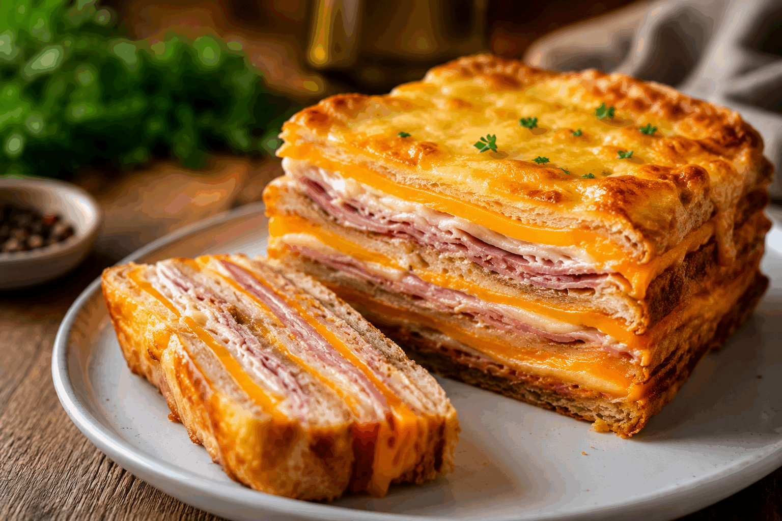 Mille-feuille au jambon et fromage, seulement 3 ingrédients et prêt en un rien de temps ! 🔥 Description Ce mille-feuille salé associe la douceur du jambon et le fondant du fromage pour un encas gourmand et rapide à préparer. Facile et rapide, il est idéal pour un apéritif improvisé ou un déjeuner léger. Sa texture croquante et moelleuse séduira toute la famille. Informations Temps de préparation : 10 minutes Temps de cuisson : 15 minutes Nombre de portions : 4 pièces Difficulté : Facile Ingrédients Pour le mille-feuille 1 pâte feuilletée rectangulaire (environ 250 g) 4 tranches de jambon blanc 150 g de fromage râpé (emmental, comté ou cheddar) 1 jaune d'œuf pour la dorure (facultatif) Préparation Préchauffe le four à 200°C (chaleur tournante de préférence). Découpe la pâte feuilletée en 8 rectangles égaux à l’aide d’un couteau bien aiguisé. Pose 4 rectangles sur une plaque recouverte de papier cuisson; pique-les légèrement avec une fourchette pour éviter qu’ils ne gonflent trop. Enfourne ces 4 rectangles 10 minutes afin qu’ils soient dorés et croustillants. Pendant ce temps, prépare le reste du mille-feuille. Sur les 4 rectangles restants, répartis sur chacun une tranche de jambon puis 35 g de fromage râpé. Referme avec les rectangles cuits, en les posant délicatement dessus pour former des couches. Badigeonne éventuellement le dessus avec le jaune d'œuf pour une jolie dorure. Remets au four environ 5 minutes, juste le temps que le fromage fonde et que le dessus soit doré. Astuces Utilise du jambon de qualité pour un goût optimal. Pour un mille-feuille encore plus fondant, ajoute une fine couche de béchamel entre les couches. Pique bien la pâte avant la première cuisson pour éviter qu’elle ne gonfle trop. Tu peux remplacer le fromage râpé par de la mozzarella pour une texture plus filante. Service Servez ce mille-feuille tiède accompagné d’une salade verte assaisonnée à l’huile d’olive et au vinaigre balsamique. Ce plat convient parfaitement pour un déjeuner simple, un brunch ou un apéritif convivial entre amis.