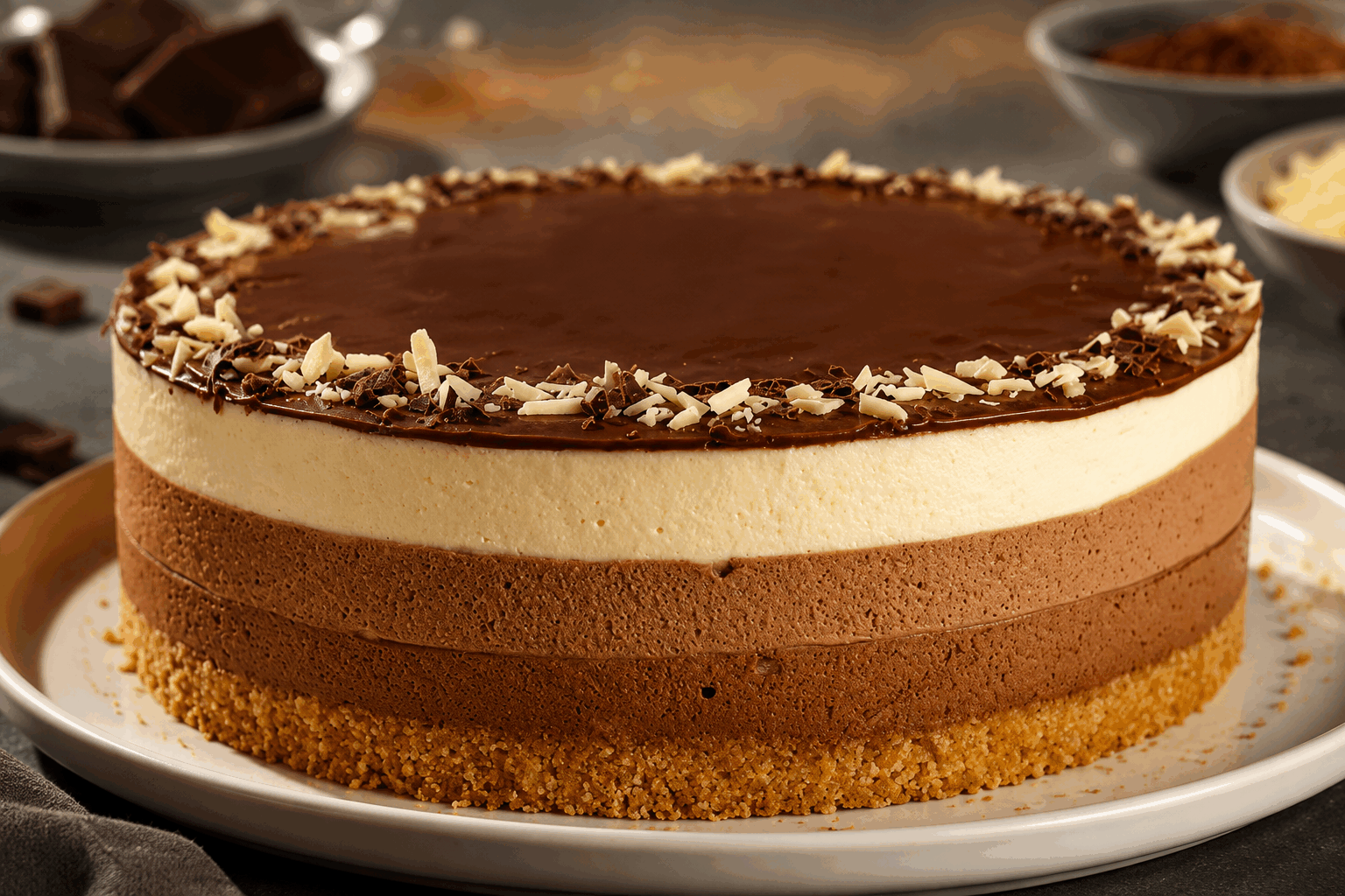 Mousse 3 Chocolats ultra légère, prête en 10 minutes pour fondre en bouche ✨ Description Cette mousse 3 chocolats est un dessert aérien qui marie harmonieusement le chocolat noir, au lait et blanc. Sa texture ultra légère fond délicatement en bouche, offrant une expérience gourmande et raffinée, idéale pour une fin de repas en toute simplicité et élégance. Rapide à préparer, elle convient parfaitement aux occasions spéciales ou aux envies soudaines de douceur chocolatée. Informations Temps de préparation : 10 minutes Temps de cuisson : 0 minute Nombre de portions : 6 Difficulté : Facile Ingrédients Pour la mousse 100 g de chocolat noir à 70% 100 g de chocolat au lait 100 g de chocolat blanc 60 cl de crème liquide entière très froide (au moins 30% de matière grasse) 30 g de sucre glace (facultatif) Préparation Fonds trois bols propres et secs. Cassez le chocolat noir dans le premier, le chocolat au lait dans le second et le chocolat blanc dans le troisième. Faites fondre chaque chocolat séparément au bain-marie ou au micro-ondes par sessions de 20 secondes, en remuant régulièrement pour obtenir une texture lisse. Laissez tiédir. Montez la crème liquide en chantilly bien ferme avec le sucre glace si vous le souhaitez, sans la surmêler pour garder sa légèreté. Divisez la chantilly en trois parts égales. Incorporez délicatement à la spatule chaque portion de chantilly dans chaque chocolat fondu, en effectuant des mouvements légers du bas vers le haut. Dans des verrines ou un grand récipient transparent, déposez successivement la mousse au chocolat noir, puis au lait, enfin la mousse au chocolat blanc. Lissez légèrement chaque couche à la spatule. Réservez au réfrigérateur pendant au moins 2 heures avant de servir pour que la mousse prenne bien et développe toutes ses saveurs. Astuces Utilisez une crème très froide pour une chantilly bien ferme et légère. Pour faciliter le montage, évitez de fouetter la chantilly trop longtemps afin qu’elle ne devienne pas granuleuse. Le passage au froid est indispensable pour raffermir la mousse et harmoniser les textures. Vous pouvez décorer votre mousse avec des copeaux de chocolat, des éclats de noisettes ou une feuille d’or alimentaire pour une touche festive. Service Servez cette mousse 3 chocolats bien fraîche, accompagnée éventuellement d’un coulis de fruits rouges ou d’un café corsé. Ce dessert élégant est parfait pour impressionner vos convives lors d’un dîner ou pour une pause sucrée tout en légèreté.