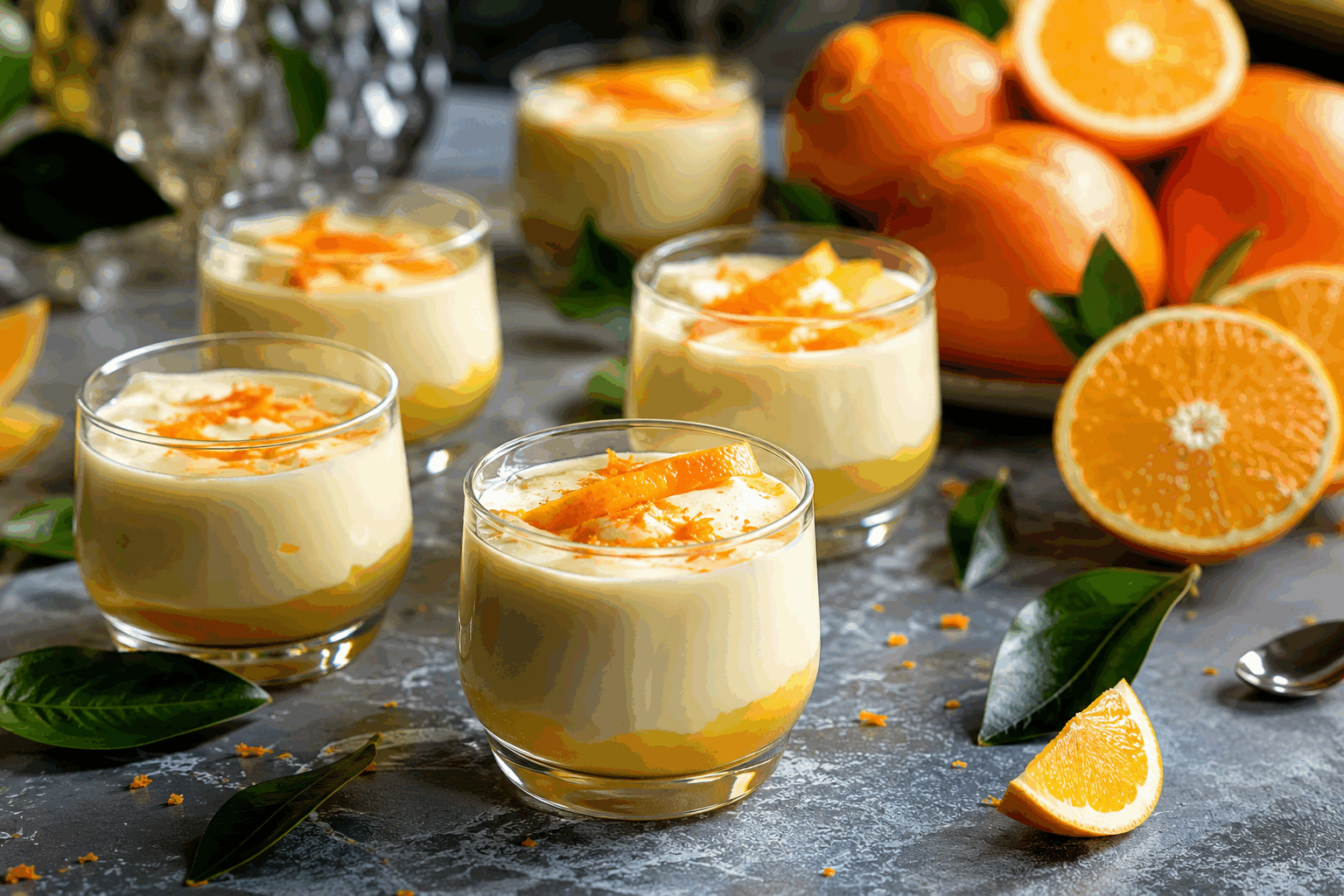 Mousse à l’orange légère en 5 minutes, le dessert qui fond en bouche 😋✨ Description Cette mousse à l’orange légère est un dessert frais et aérien, parfait pour terminer un repas en douceur. Elle combine la fraîcheur acidulée de l’orange avec une texture fondante, réalisée en seulement 5 minutes. Idéale pour les repas improvisés ou les envies gourmandes sans complexité. Informations Temps de préparation : 5 minutes Temps de cuisson : 0 minute Nombre de portions : 4 Difficulté : Facile Ingrédients Pour la mousse 250 ml de jus d’orange frais (environ 3 oranges) 200 ml de crème liquide entière très froide 50 g de sucre glace 3 feuilles de gélatine (6 g) Le zeste fin d’une orange non traitée Préparation Fais ramollir les feuilles de gélatine dans un bol d’eau froide pendant 5 minutes. Chauffe doucement 50 ml de jus d’orange dans une petite casserole sans le faire bouillir. Hors du feu, ajoute les feuilles de gélatine essorées et mélange bien pour les dissoudre complètement. Incorpore ce mélange au reste du jus d’orange froid et ajoute les zestes d’orange. Laisse tiédir. Monte la crème liquide bien froide en chantilly ferme avec le sucre glace. Incorpore délicatement la chantilly au jus d’orange gélifié à l’aide d’une spatule, en soulevant bien la préparation pour garder une texture légère et aérienne. Répartis la mousse dans des verrines ou des petits ramequins et place au réfrigérateur pendant au moins 1 heure pour que la mousse prenne bien (idéalement 2 heures). Astuces Pour un goût encore plus intense, utilise du jus d’orange fraîchement pressé et non du jus industriel. Si tu manques de temps, verse la mousse dans des contenants petits et larges pour une prise plus rapide. Pour une version vegan, remplace la gélatine par de l’agar-agar (1 g), que tu incorporeras selon les indications sur le paquet. Pense à bien monter la crème en chantilly ferme pour une texture optimale et plus de légèreté. Service Sers cette mousse à l’orange bien fraîche, accompagnée éventuellement de quelques segment d’orange ou d’une feuille de menthe pour décorer. Elle convient parfaitement en dessert léger après un repas copieux, ou pour une pause gourmande pleine de fraîcheur.