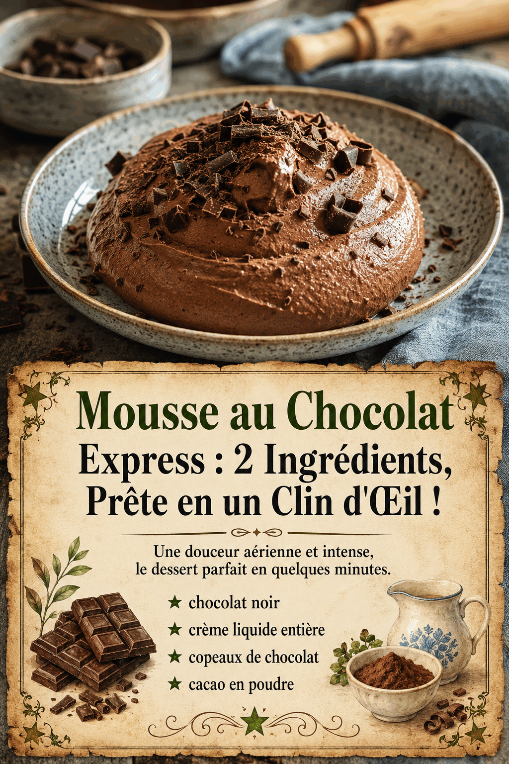 Mousse au Chocolat Express : 2 Ingrédients, Prête en un Clin d&rsquo;Œil !