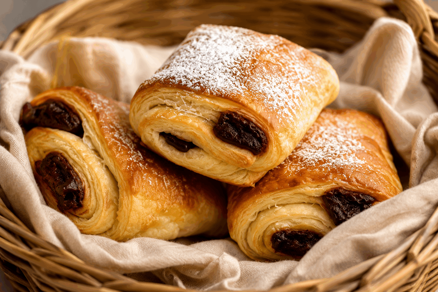 Pains au chocolat maison en 5 minutes : la recette pour un petit-déj qui croque et fond 🔥 Description Découvrez une recette ultra rapide pour préparer des pains au chocolat maison gourmands, croustillants à l’extérieur et fondants à l’intérieur. Parfaits pour un petit-déjeuner express ou un goûter improvisé, ces petits délices allient la douceur du beurre et la richesse du chocolat fondant. Informations Temps de préparation : 5 minutes Temps de cuisson : 12 minutes Nombre de portions : 6 pièces Difficulté : Facile Ingrédients Pour la pâte 1 pâte feuilletée ronde prête à l’emploi (environ 250 g) 1 jaune d’œuf (pour la dorure) 1 cuillère à soupe d’eau Pour la garniture 6 barres de chocolat noir pâtissier (environ 10 g chacune) Préparation Préchauffe le four à 200°C, chaleur tournante de préférence. Déroule la pâte feuilletée sur un plan de travail propre et découpe-la en 6 rectangles égaux. Dépose une barre de chocolat sur le bord court de chaque rectangle. Roulez la pâte délicatement autour de la barre, en serrant bien pour former un petit boudin. Place les pains au chocolat sur une plaque recouverte de papier cuisson, en espace suffisant pour qu’ils puissent gonfler. Dans un bol, mélange le jaune d’œuf avec l’eau puis badigeonne chaque pain au chocolat avec ce mélange à l’aide d’un pinceau. Enfourne pour 12 minutes environ, ou jusqu’à ce que les pains soient bien dorés et croustillants. Sors-les du four et laisse refroidir quelques minutes avant de déguster pour que le chocolat soit encore fondant. Astuces Utilise une pâte feuilletée bien froide pour faciliter le façonnage et obtenir un feuilletage croustillant. Pour un résultat encore plus gourmand, ajoute un peu de beurre fondu sur les barres de chocolat avant de rouler. Surveille la cuisson dès 10 minutes pour éviter que les pains ne brunissent trop vite. Tu peux remplacer les barres de chocolat noir par du chocolat au lait ou praliné selon tes préférences. Service Servez ces pains au chocolat chauds ou tièdes, accompagnés d’un café, d’un chocolat chaud ou d’un jus de fruit frais. Idéal pour un petit-déjeuner express qui surprendra par son croustillant et son cœur fondant.