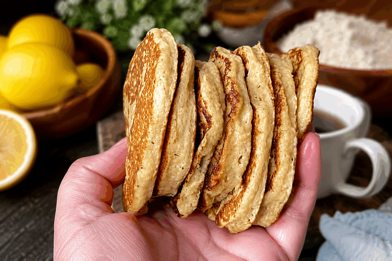Pancakes sans farine, sans œufs ni sucre, prêts en 10 minutes et délicieux ! 🔥 Description Ces pancakes légers et moelleux sont réalisés sans farine, œufs ni sucre, idéaux pour les personnes allergiques ou suivant un régime spécifique. Leur texture délicate et leur goût naturel se prêtent parfaitement à un petit-déjeuner sain et rapide. Prêts en seulement 10 minutes, ils sauront ravir petits et grands lors d’un moment gourmand. Informations Temps de préparation : 5 minutes Temps de cuisson : 5 minutes Nombre de portions : 4 personnes (environ 8 pancakes) Difficulté : Facile Ingrédients Pour la pâte 200 g de flocons d’avoine 1 cuillère à soupe de poudre de graines de lin (moulinées) 250 ml de lait végétal (amande, soja, avoine, selon préférence) 1 cuillère à café de levure chimique 1 pincée de sel 1 cuillère à café d’extrait de vanille (facultatif) 1 à 2 cuillères à soupe d’huile végétale neutre (tournesol ou colza) Pour le nappage (facultatif) Fruits frais (framboises, myrtilles, banane...) Sirop d’érable ou miel (selon tolérance) Une pincée de cannelle Préparation Mixe les flocons d’avoine dans un blender ou un robot jusqu’à obtenir une farine fine. Dans un saladier, mélange la farine d’avoine, la poudre de graines de lin, la levure chimique et le sel. Ajoute progressivement le lait végétal et l’extrait de vanille, puis fouette jusqu’à obtenir une pâte homogène et légèrement épaisse. Incorpore l’huile végétale et mélange une dernière fois. Fais chauffer une poêle antiadhésive à feu moyen. Verse une petite louche de pâte pour chaque pancake et laisse cuire environ 2-3 minutes, jusqu’à ce que des bulles apparaissent à la surface. Retourne délicatement les pancakes avec une spatule et poursuis la cuisson encore 2 minutes, jusqu’à ce qu’ils soient dorés des deux côtés. Renouvelle l’opération jusqu’à épuisement de la pâte. Astuces Pour une farine d’avoine encore plus fine, mixe les flocons plusieurs fois et tamise la poudre avant de préparer la pâte. Le mélange de graines de lin avec le lait végétal joue le rôle d’œuf dans cette recette, assure-toi que les graines soient bien moulues pour une meilleure texture. Pour des pancakes encore plus moelleux, laisse reposer la pâte 5 minutes avant de cuire. Tu peux varier les laits végétaux et les aromatiser avec un zeste de citron ou une pincée de cannelle pour personnaliser le goût. Service Serre ces pancakes tièdes, accompagnés de fruits frais, d’un filet de sirop d’érable ou d’un peu de compote maison. Ils sont parfaits pour un brunch léger, un goûter gourmand ou un petit déjeuner sain et rapide.