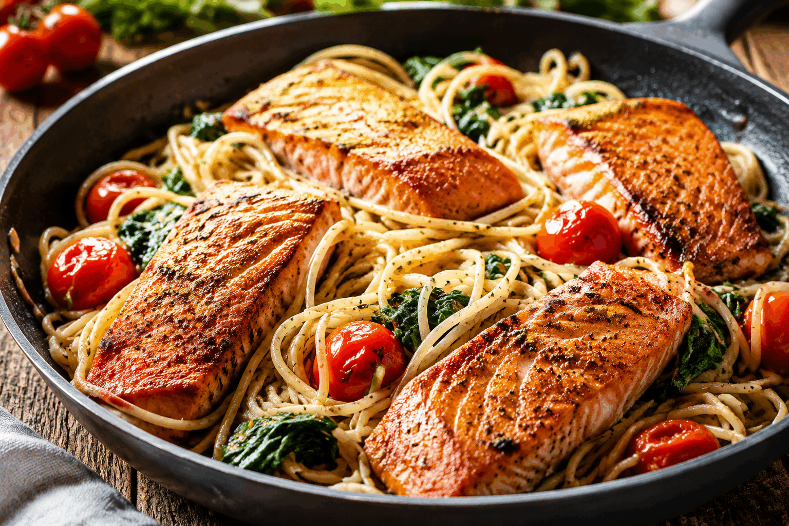 Pâtes crémeuses au saumon et épinards en 15 minutes, un vrai bonheur à partager👌 Description Voici une recette rapide et savoureuse de pâtes crémeuses au saumon fumé et aux épinards frais, parfaites pour un dîner convivial en semaine. L’alliance de la douceur de la crème, du goût délicat du saumon et de la fraîcheur des épinards offre un équilibre parfait et un plat fondant en bouche. Simple et rapide, ce plat s’adapte aussi bien à une soirée en famille qu’à un repas entre amis. Informations Temps de préparation : 5 minutes Temps de cuisson : 10 minutes Nombre de portions : 4 personnes Difficulté : Facile Ingrédients Pour les pâtes et la sauce 320 g de pâtes (penne, tagliatelles ou fusilli) 200 g de saumon fumé 150 g d’épinards frais 20 cl de crème liquide légère (15 à 30 % de MG) 1 petit oignon 1 gousse d’ail 2 cuillères à soupe d’huile d’olive Sel et poivre du moulin Quelques brins d’aneth ou de ciboulette (facultatif) Préparation Fais chauffer une grande casserole d’eau salée et plonge les pâtes pour la cuisson selon les indications du paquet (environ 8 minutes). Remue de temps en temps pour éviter qu’elles ne collent. Pendant ce temps, épluche et hache finement l’oignon et l’ail. Dans une grande poêle, chauffe l’huile d’olive à feu moyen puis fais revenir l’oignon et l’ail 2 à 3 minutes, jusqu’à ce qu’ils deviennent translucides. Ajoute les épinards frais dans la poêle et fais-les sauter pendant 2 minutes jusqu’à ce qu’ils tombent légèrement. Coupe le saumon fumé en lanières, puis ajoute-le dans la poêle avec la crème liquide. Mélange délicatement et laisse mijoter 2 minutes sans faire bouillir. Sale et poivre selon ton goût. Égoutte les pâtes en conservant un peu d’eau de cuisson (quelques cuillères à soupe). Incorpore les pâtes à la poêle avec la sauce, ajoute un peu d’eau de cuisson si nécessaire pour ajuster la texture et mélange bien pour enrober les pâtes. Termine par un tour de poivre frais et parsème d’aneth ou de ciboulette ciselée si tu souhaites. Astuces Pense à réserver un peu d'eau de cuisson des pâtes afin de détendre la sauce si elle paraît trop épaisse. Le saumon fumé peut être remplacé par du saumon frais poêlé pour une version plus généreuse. Pour un goût encore plus parfumé, ajoute un filet de jus de citron avant de servir. Les épinards peuvent être remplacés par des feuilles de roquette ou de mâche pour varier les saveurs et la texture. Service Servez ces pâtes crémeuses bien chaudes, accompagnées d’une salade verte légère et d’un vin blanc frais, comme un Sauvignon ou un Chardonnay. Ce plat simple et gourmand conviendra parfaitement à un repas en semaine à la maison ou pour épater vos invités lors d’un déjeuner improvisé.