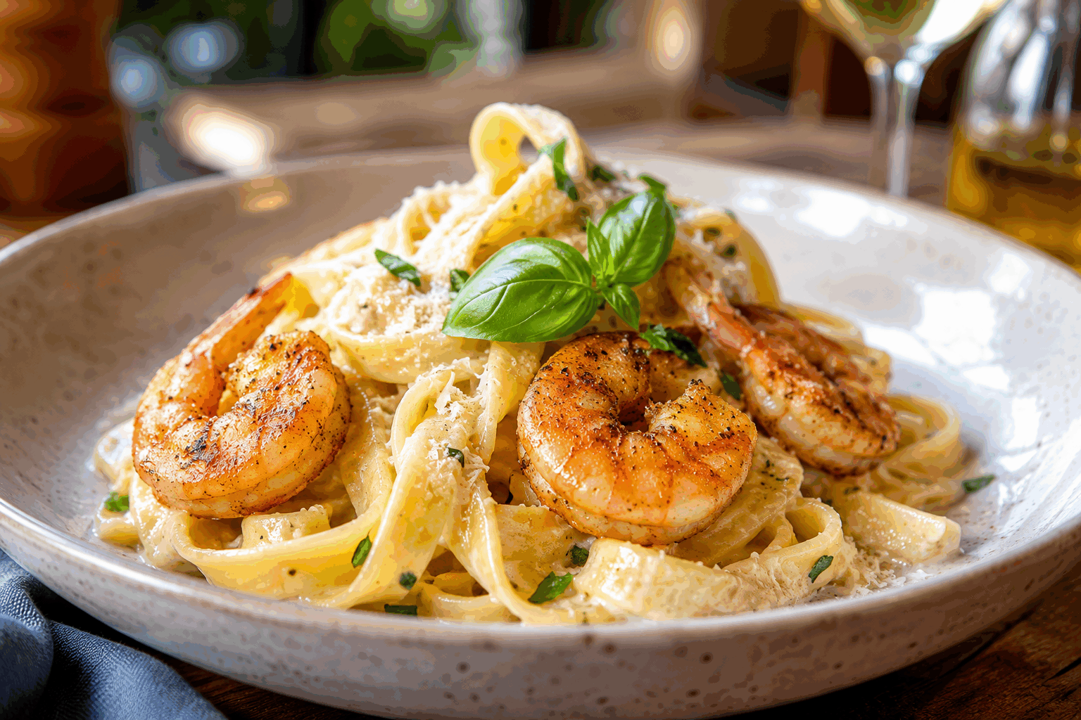 Pâtes crémeuses aux crevettes et citron, prêtes en 15 minutes pour un dîner parfait ✨ Description Un plat savoureux alliant la douceur des crevettes à la fraîcheur acidulée du citron dans une sauce crémeuse et veloutée. Ces pâtes sont parfaites pour un dîner rapide et élégant, alliant simplicité et gourmandise. Idéal pour une soirée en semaine ou un repas improvisé entre amis. Informations Temps de préparation : 5 minutes Temps de cuisson : 10 minutes Nombre de portions : 4 personnes Difficulté : Facile Ingrédients Pour les pâtes 320 g de pâtes (tagliatelles, linguine ou spaghetti) 1 litre d’eau 10 g de sel Pour la sauce et la garniture 300 g de crevettes décortiquées 20 cl de crème fraîche épaisse 1 citron jaune (jus et zeste) 2 gousses d’ail 2 cuillères à soupe d’huile d’olive 30 g de parmesan râpé Quelques brins de persil frais Sel et poivre du moulin Préparation Fais bouillir une grande casserole d’eau salée. Plonge les pâtes et cuis-les al dente en suivant le temps indiqué sur le paquet (environ 8 minutes). Pendant la cuisson des pâtes, épluche et hache finement les gousses d’ail. Dans une grande poêle, chauffe l’huile d’olive à feu moyen. Ajoute l’ail et fais-le revenir 1 minute sans le brûler. Ajoute les crevettes, sale et poivre, puis cuis-les 3 à 4 minutes jusqu’à ce qu’elles deviennent roses et opaques. Baisse le feu et ajoute la crème fraîche, le jus et le zeste du citron. Mélange doucement et laisse mijoter 2 minutes pour que la sauce épaississe légèrement. Égoutte les pâtes en réservant un peu d’eau de cuisson. Ajoute les pâtes dans la poêle avec la sauce. Mélange bien en ajoutant un peu d’eau de cuisson si besoin pour lier la sauce. Incorpore le parmesan râpé et rectifie l’assaisonnement en sel et poivre. Parseme de persil ciselé juste avant de servir pour apporter fraîcheur et couleur. Astuces Prends soin de ne pas trop cuire les crevettes pour éviter qu’elles deviennent caoutchouteuses. Utilise de la crème fraîche entière pour une texture plus onctueuse. Si tu préfères une sauce plus légère, remplace la crème par du yaourt nature brassé à la fin de la cuisson. Le zeste de citron apporte beaucoup de parfum : râpe-le juste avant pour qu’il soit bien frais. Service Servez ces pâtes crémeuses aux crevettes et citron bien chaudes, accompagnées d’une salade verte croquante ou de légumes vapeur pour un repas équilibré. Ce plat est parfait pour un dîner convivial et rapide, qui impressionnera sans effort vos convives.