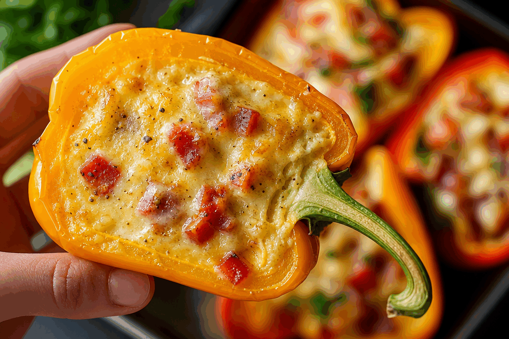 Poivrons farcis à l’omelette, prêts en 10 minutes pour un été léger et savoureux 🔥 Description Ce plat coloré associe la douceur croquante des poivrons à la texture moelleuse d’une omelette parfumée aux herbes. Léger et rapide à préparer, il est parfait pour un déjeuner ou un dîner estival, frais et savoureux. Facile et sain, il convient aux amateurs de repas simples mais gourmands. Informations Temps de préparation : 5 minutes Temps de cuisson : 5 minutes Nombre de portions : 2 personnes (4 poivrons farcis) Difficulté : Facile Ingrédients Pour les poivrons 4 petits poivrons rouges, jaunes ou verts 1 cuillère à soupe d’huile d’olive Sel et poivre noir du moulin Pour l’omelette 4 œufs entiers 2 cuillères à soupe de lait 1 petite échalote finement hachée Quelques brins de ciboulette ciselée 1 poignée de jeunes pousses d’épinards (facultatif) Sel, poivre noir 1 cuillère à café de beurre Préparation Préchauffe le four à 200°C en mode grill ou chaleur tournante. Lave les poivrons, coupe-les en deux dans le sens de la longueur et enlève les pépins ainsi que les parties blanches. Dans une poêle, chauffe l’huile d’olive à feu moyen et fais légèrement revenir les moitiés de poivrons pendant 3 minutes, jusqu’à ce qu’ils soient tendres mais encore fermes. Sale et poivre, puis réserve. Dans un saladier, bats les œufs avec le lait, l’échalote, la ciboulette, les épinards, du sel et du poivre jusqu’à obtenir un mélange homogène. Fais fondre le beurre dans une poêle antiadhésive chaude à feu moyen. Verse la préparation aux œufs et cuis l’omelette en remuant doucement pour qu’elle reste moelleuse, pendant environ 2 à 3 minutes. Elle doit être légèrement baveuse. Remplis délicatement chaque moitié de poivron avec l’omelette encore chaude, en tassant légèrement. Dispose les poivrons farcis sur une plaque recouverte de papier cuisson et passe-les 2 minutes sous le grill pour légèrement gratiner et réchauffer le tout. Sers immédiatement, accompagné d’une salade verte croquante pour un repas complet. Astuces Pour un goût plus parfumé, ajoute un peu de fromage râpé (emmental ou parmesan) à l’omelette avant de farcir. Varie les herbes selon la saison : basilic, persil ou coriandre s’accordent très bien. Si tu manques de temps, utilise une poêle antiadhésive pour cuire l’omelette plus rapidement et éviter qu’elle attache. Conserve les poivrons farcis au réfrigérateur et réchauffe-les rapidement au four pour préserver leur texture. Service Présente les poivrons farcis sur une assiette colorée avec une salade fraîche (roquette, mâche, ou jeunes pousses), accompagnée d’un filet d’huile d’olive et quelques quartiers de citron pour relever la saveur. Ce plat léger est idéal pour un déjeuner d’été ou un dîner léger, convivial et sain.