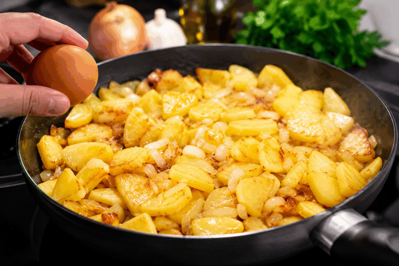 Pommes de terre et œufs : la recette express en 3 ingrédients qui fait fondre tout le monde 🔥 Description Cette recette simple et savoureuse marie des pommes de terre fondantes et des œufs moelleux en une préparation rapide et gourmande. Parfaite pour un repas express du quotidien, elle séduit par son goût réconfortant et sa texture généreuse. Un plat convivial qui fait fondre les papilles en toute simplicité. Informations Temps de préparation : 5 minutes Temps de cuisson : 20 minutes Nombre de portions : 2 personnes Difficulté : Facile Ingrédients Ingrédients principaux 400 g de pommes de terre 4 œufs 2 cuillères à soupe d’huile d’olive Assaisonnement Sel Poivre du moulin Préparation Épluche les pommes de terre et coupe-les en fines rondelles régulières pour assurer une cuisson homogène. Fais chauffer l’huile d’olive dans une poêle antiadhésive à feu moyen. Ajoute les rondelles de pommes de terre, répartis-les bien en une seule couche, puis couvre et laisse cuire 10 minutes. Remue à mi-cuisson pour éviter qu’elles ne collent ou brûlent. Sale et poivre selon ton goût. Lorsque les pommes de terre sont presque tendres, fais des petits espaces dans la poêle pour casser les œufs directement dessus. Couvre à nouveau et laisse cuire 5 à 7 minutes, jusqu’à ce que les blancs soient pris et les jaunes encore coulants ou selon ta préférence. Vérifie l’assaisonnement, puis sers rapidement pour garder toute la douceur des œufs et le moelleux des pommes de terre. Astuces Choisis des pommes de terre à chair ferme pour qu’elles tiennent bien à la cuisson et ne se défassent pas. Pour une touche gourmande, ajoute un peu de ciboulette ou de persil frais haché avant de servir. Si tu préfères un jaune bien cuit, poursuis la cuisson quelques minutes en couvrant. Utilise une poêle antiadhésive pour faciliter la cuisson et éviter d’ajouter trop d’huile. Service Sers ce plat rapidement avec une salade verte croquante pour équilibrer le repas. Il accompagne à merveille un déjeuner sur le pouce ou un dîner léger. Simple et efficace, il plaira à toute la famille et peut être adapté avec des épices ou des herbes selon l’envie.