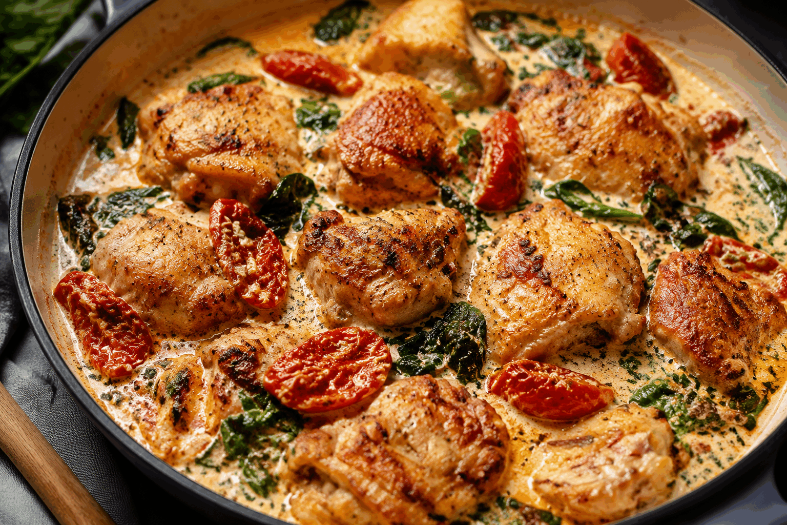 Poulet à l’italienne crémeux : 15 minutes pour un dîner que mon mari adore ❤️ Description Ce poulet à l’italienne crémeux est un plat savoureux, alliant la douceur de la crème fraîche à la richesse des tomates, du basilic et des herbes méditerranéennes. Rapide à préparer, il offre un repas réconfortant et chaleureux, idéal pour un dîner en semaine ou une soirée en amoureux. Informations Temps de préparation : 5 minutes Temps de cuisson : 10 minutes Nombre de portions : 4 personnes Difficulté : Facile Ingrédients Pour le poulet 4 blancs de poulet (environ 600 g au total) 2 cuillères à soupe d’huile d’olive 1 gousse d’ail émincée Sel et poivre du moulin Pour la sauce crémeuse à l’italienne 200 ml de crème fraîche épaisse 150 g de tomates cerises coupées en deux 50 g de parmesan râpé Quelques feuilles de basilic frais 1 cuillère à café d’origan séché 1 pincée de piment d'Espelette (facultatif) Préparation Faites chauffer l’huile d’olive dans une poêle à feu moyen-vif. Salez et poivrez les blancs de poulet, puis faites-les dorer 4 à 5 minutes de chaque côté jusqu’à ce qu’ils soient bien cuits et légèrement dorés. Retirez le poulet de la poêle et réservez-le au chaud. Dans la même poêle, faites revenir l’ail émincé avec les tomates cerises pendant 2 minutes, jusqu’à ce qu’elles commencent à ramollir. Ajoutez la crème fraîche, le parmesan râpé, l’origan et le piment d'Espelette. Mélangez bien et laissez épaissir 3 minutes à feu doux. Incorporez les feuilles de basilic déchirées. Remettez les blancs de poulet dans la poêle, enrobez-les bien de sauce crémeuse et laissez mijoter ensemble 1 à 2 minutes. Astuces Pour une sauce encore plus onctueuse, ajoutez un peu d’eau de cuisson ou un filet de lait avant d’incorporer la crème. Utilisez des tomates cerises fraîches pour plus de douceur, sinon des tomates en conserve de bonne qualité feront l’affaire. Le parmesan peut être remplacé par du pecorino pour une saveur plus corsée. Accompagnez ce plat d’un bon pain croustillant pour saucer la crème sans en perdre une goutte. Service Sers ce poulet à l’italienne crémeux accompagné d’un riz basmati parfumé ou d’une polenta crémeuse pour rester dans les saveurs méditerranéennes. Une salade verte légèrement assaisonnée apportera fraîcheur et équilibre. Parfait pour un dîner rapide et savoureux, partagé en toute simplicité.
