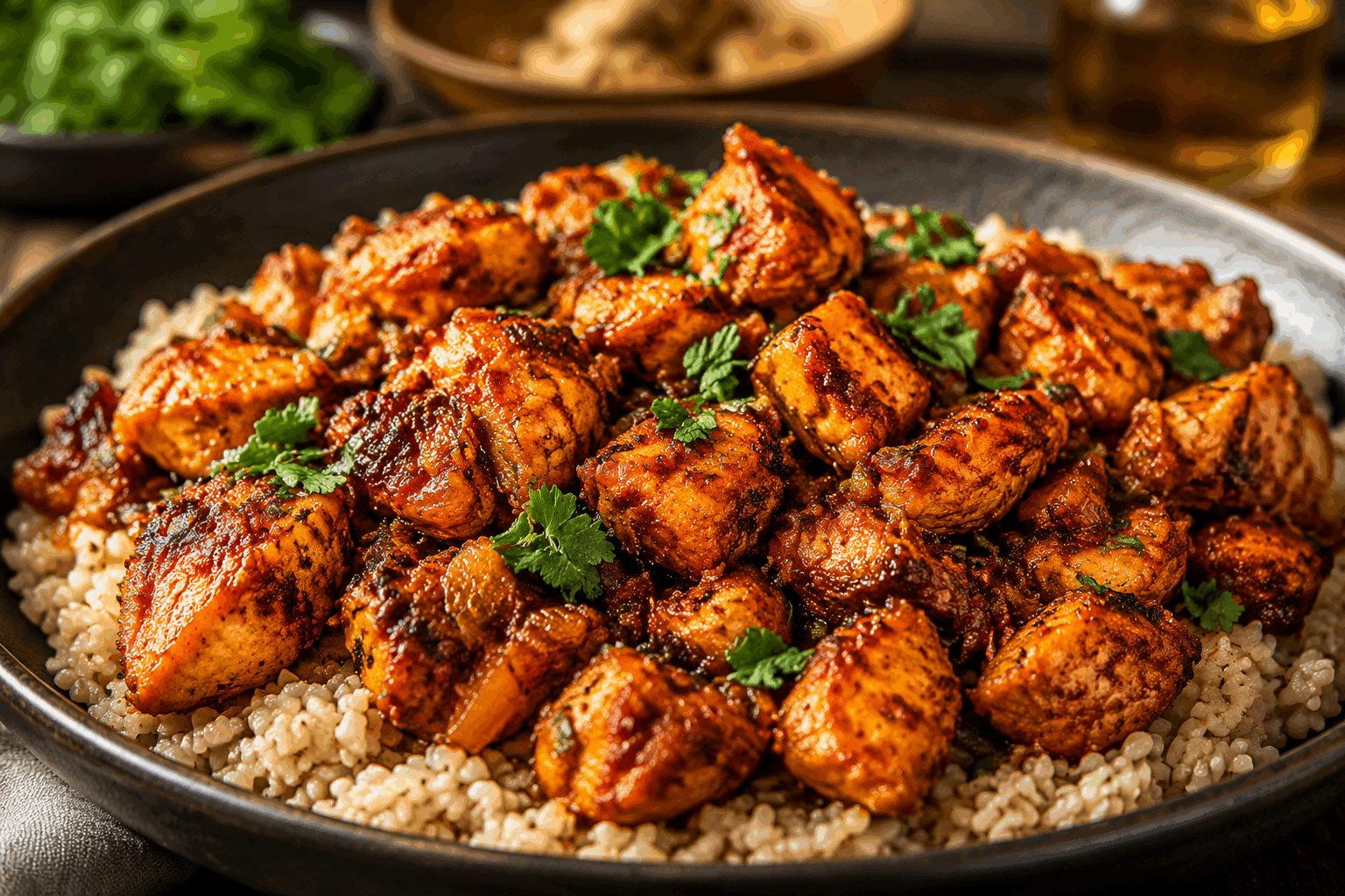 Poulet aux oignons en 5 minutes : la recette facile qui change tout👌 Description Ce poulet aux oignons express est une recette rapide et savoureuse idéale pour les soirs pressés. La tendreté du poulet se marie parfaitement avec le fondant et le goût légèrement sucré des oignons caramélisés. Simple à préparer, ce plat peut révolutionner vos repas quotidiens sans prendre beaucoup de temps en cuisine. Informations Temps de préparation : 2 minutes Temps de cuisson : 5 minutes Nombre de portions : 2 personnes Difficulté : Facile Ingrédients Pour le poulet et la sauce 200 g de filet de poulet 1 gros oignon 1 cuillère à soupe d’huile d’olive 1 cuillère à soupe de sauce soja 1 cuillère à café de miel 1 pincée de sel 1 pincée de poivre noir moulu Préparation Émince finement l’oignon en rondelles ou en demi-rondelles. Coupe le filet de poulet en fines lamelles pour une cuisson rapide. Fais chauffer l’huile d’olive dans une poêle à feu moyen-vif. Ajoute les oignons émincés et fais-les revenir 2 minutes jusqu’à ce qu’ils commencent à devenir translucides. Ajoute les lamelles de poulet, sale et poivre, puis fais-les sauter 3 minutes en remuant régulièrement pour une cuisson homogène. Incorpore la sauce soja et le miel, mélange bien et laisse cuire 1 minute supplémentaire pour que la sauce caramélise légèrement. Vérifie l’assaisonnement et retire du feu dès que le poulet est bien cuit et les oignons fondants. Astuces Utilise un filet de poulet finement coupé pour une cuisson ultra-rapide et un résultat tendre. Pour encore plus de saveur, ajoute une pincée de gingembre en poudre ou frais râpé dans la poêle. Si tu préfères une sauce plus épaisse, ajoute un tout petit peu de fécule de maïs diluée dans de l’eau en fin de cuisson. Ce plat s’accompagne très bien de riz blanc, de quinoa ou d’une salade verte fraîche. Service Servez ce poulet aux oignons bien chaud, déposé sur un lit de riz basmati ou de nouilles chinoises pour un repas complet et équilibré. Cette recette express est parfaite pour un dîner léger en semaine ou un déjeuner rapide. Décorez avec un peu de ciboulette ciselée ou de coriandre fraîche pour une touche de couleur et de fraîcheur.
