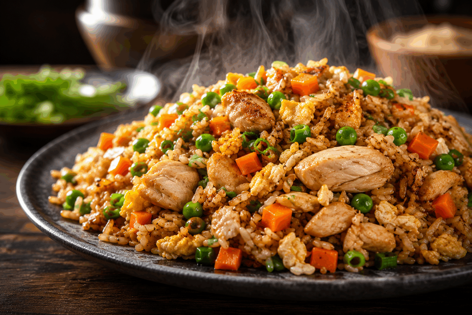 Recette de riz frit maison en 10 minutes, bien meilleure que les plats à emporter 🔥 Description Le riz frit maison est un plat rapide, savoureux et réconfortant, idéal pour utiliser des restes de riz. Cette recette combine des légumes croquants, des œufs brouillés et une sauce délicatement sojaée pour un résultat parfumé et goûteux, bien supérieur aux versions industrielles des plats à emporter. Parfait pour un déjeuner ou un dîner express, il réunit simplicité et saveurs équilibrées en seulement 10 minutes. Informations Temps de préparation : 5 minutes Temps de cuisson : 5 minutes Nombre de portions : 2 personnes Difficulté : Facile Ingrédients Pour le riz frit 300 g de riz cuit froid (idéalement de la veille) 2 œufs 1 carotte moyenne 50 g de petits pois surgelés 2 oignons nouveaux 1 gousse d’ail 2 cuillères à soupe d’huile de tournesol ou d’arachide 2 cuillères à soupe de sauce soja 1 cuillère à café d’huile de sésame (optionnel) Sel et poivre du moulin Préparation Épluchez la carotte et coupez-la en petits dés. Émincez les oignons nouveaux et hachez finement l’ail. Faites chauffer l’huile dans une grande poêle ou un wok à feu moyen-vif. Faites revenir l’ail et les oignons 1 minute puis ajoutez les dés de carotte et les petits pois. Faites sauter 3 minutes en remuant régulièrement. Poussez les légumes sur un côté de la poêle, cassez les œufs dans l’espace libre et brouillez-les rapidement jusqu’à ce qu’ils soient juste pris. Incorporez le riz froid en cassant bien les éventuels gros morceaux avec une cuillère en bois. Versez la sauce soja et l’huile de sésame, mélangez soigneusement et faites sauter le tout encore 2 minutes pour bien réchauffer le riz. Goûtez et ajustez l’assaisonnement avec du sel et du poivre selon votre goût. Servez immédiatement, bien chaud. Astuces Utilisez impérativement un riz cuit et refroidi pour éviter un riz collant et pâteux. Variez les légumes selon la saison : poivrons, maïs, brocolis finement hachés sont d’excellentes alternatives. Pour un goût plus authentique, ajoutez quelques gouttes de sauce d’huître ou un peu de gingembre frais râpé. Si vous souhaitez une version végétarienne, omettez les œufs ou remplacez-les par du tofu ferme grillé. Service Servez ce riz frit maison accompagné d’une salade verte croquante ou de légumes vapeur. Il constitue un plat principal complet, parfait pour un repas rapide en semaine ou un déjeuner sur le pouce à la maison.