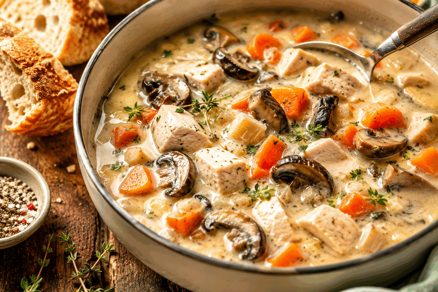 Repas cocooning au poulet : la recette facile et réconfortante en 20 minutes ❤️ Description Ce repas cocooning au poulet est une préparation simple, rapide et chaleureuse, idéale pour se réchauffer lors d’une soirée fraîche. Le poulet tendre est accompagné d’une sauce crémeuse relevée délicatement d’herbes fraîches, pour un plat à la fois généreux et apaisant. Parfait pour un dîner convivial ou un moment de confort chez soi. Informations Temps de préparation : 10 minutes Temps de cuisson : 10 minutes Nombre de portions : 4 personnes Difficulté : Facile Ingrédients Pour le poulet et la sauce 500 g de filets de poulet 20 cl de crème fraîche épaisse 1 oignon moyen 2 gousses d’ail 150 g de champignons de Paris frais 1 cuillère à soupe d’huile d’olive 1 cuillère à soupe de moutarde à l’ancienne 1 cuillère à café de thym frais (ou sec) Sel et poivre du moulin Pour l’accompagnement 200 g de pâtes penne ou tagliatelles Quelques brins de persil plat pour la décoration Préparation Commence par faire bouillir une grande casserole d’eau salée, puis cuis les pâtes selon le temps indiqué sur le paquet (environ 8 à 10 minutes) pour qu’elles soient al dente. Pendant ce temps, épluche et émince finement l’oignon et les gousses d’ail. Coupe les filets de poulet en morceaux réguliers d’environ 3 cm. Dans une grande poêle, chauffe l’huile d’olive à feu moyen, puis fais revenir l’oignon et l’ail pendant 2 minutes jusqu’à ce qu’ils deviennent translucides. Ajoute les morceaux de poulet dans la poêle et fais-les dorer 5 minutes en remuant régulièrement pour une cuisson uniforme. Nettoie les champignons et tranche-les finement. Ajoute-les dans la poêle avec le thym, sale et poivre. Poursuis la cuisson 3 minutes. Baisse le feu et incorpore la crème fraîche ainsi que la moutarde, mélange bien pour obtenir une sauce onctueuse. Laisse mijoter 2 minutes sans faire bouillir. Égoutte les pâtes en réservant un peu d’eau de cuisson si la sauce doit être ajustée. Mélange les pâtes avec la sauce au poulet. Si la sauce est trop épaisse, ajoute un peu d’eau de cuisson pour alléger la texture. Sers chaud, parsème de persil frais ciselé, et savoure un moment de douceur réconfortante. Astuces Pour plus de gourmandise, ajoute une pincée de parmesan fraîchement râpé au moment de servir. Si vous n’avez pas de crème fraîche épaisse, remplacez-la par du fromage blanc à 20 % pour une version plus légère. Veille à ne pas trop cuire le poulet pour qu’il reste tendre et juteux. Vous pouvez varier les herbes en fonction de vos goûts : estragon ou basilic s’accordent très bien avec ce plat. Service Présente ce repas cocooning dans un plat creux pour bien apprécier la sauce. Accompagne-le d’une salade verte simple pour apporter un peu de fraîcheur. Ce plat est idéal pour un dîner détendu en semaine ou un repas chaleureux à partager en famille ou entre amis.