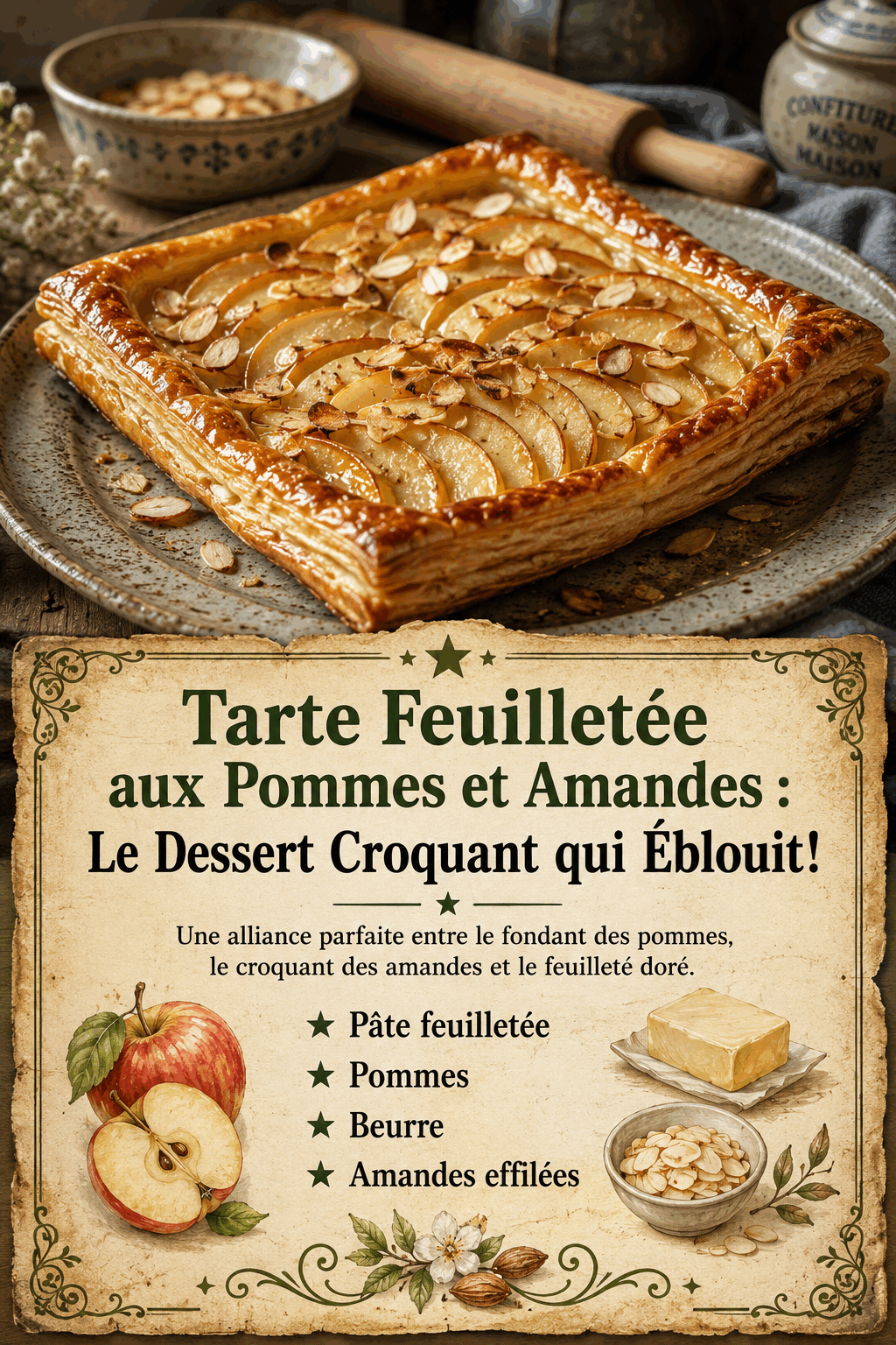 Tarte Feuilletée aux Pommes et Amandes : Le Dessert Croquant qui Éblouit!