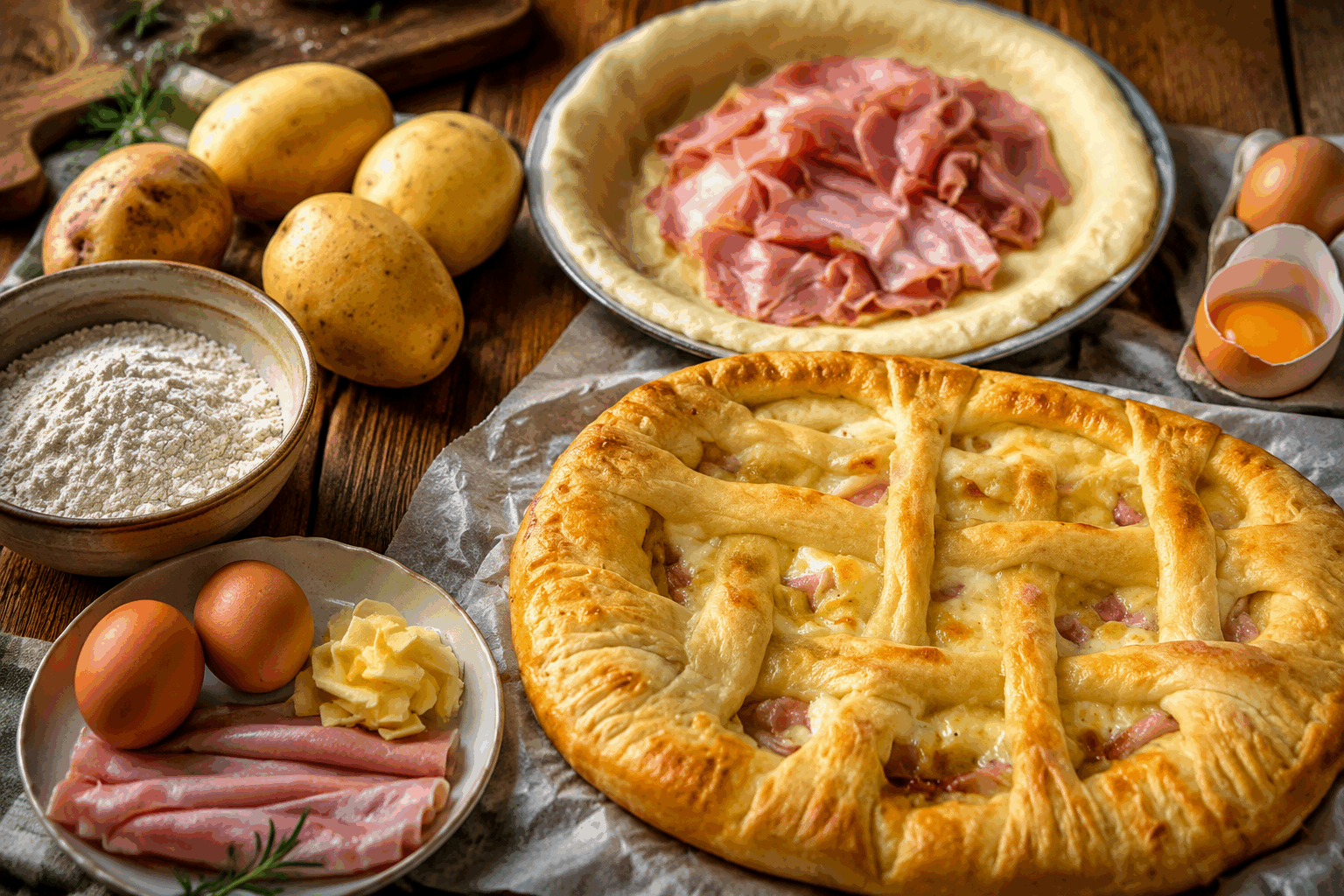 Tarte aux pommes de terre fondante en 5 minutes : la recette simple qui surprend ✨ Description Cette tarte aux pommes de terre fondante est une recette rapide et savoureuse, idéale pour un repas improvisé. Sa texture douce et crémeuse, associée à une pâte croustillante, fait de ce plat un vrai délice qui surprend par sa simplicité. Parfaite pour un dîner en semaine ou un déjeuner convivial, elle ravira petits et grands. Informations Temps de préparation : 5 minutes Temps de cuisson : 35 minutes Nombre de portions : 4 personnes Difficulté : Facile Ingrédients Pour la pâte 1 rouleau de pâte brisée (230 g) Pour la garniture 600 g de pommes de terre à chair fondante (type Charlotte) 200 ml de crème fraîche épaisse 2 œufs 100 g de fromage râpé (emmental ou comté) 1 gousse d’ail 1 cuillère à soupe d’huile d’olive Sel Poivre noir du moulin Thym frais ou herbes de Provence (facultatif) Préparation Préchauffe le four à 200°C (chaleur tournante si possible). Épluche et tranche finement les pommes de terre à l’aide d’une mandoline ou d’un couteau bien aiguisé. Égoutte les tranches dans un torchon propre pour enlever l’excès d’humidité. Frotte le fond et les bords d’un moule à tarte (22-24 cm) avec la gousse d’ail coupée en deux, puis huile légèrement le moule avec l’huile d’olive. Déroule la pâte brisée dans le moule et pique le fond avec une fourchette. Dans un saladier, bats la crème fraîche avec les œufs, le sel, le poivre et les herbes choisies. Dispose les fines tranches de pommes de terre en cercles serrés sur la pâte, en les superposant légèrement. Verse le mélange crème-œufs par-dessus, puis saupoudre de fromage râpé. Enfourne pour environ 35 minutes, jusqu’à ce que la tarte soit dorée et que les pommes de terre soient tendres. Laisse tiédir quelques minutes avant de démouler et de servir. Astuces Utilise des pommes de terre à chair fondante pour garantir une texture moelleuse et savoureuse. Ne surcharge pas la tarte en crème pour éviter qu’elle ne soit trop liquide. Pour gagner du temps, tu peux préparer cette tarte avec des pommes de terre précuites à la vapeur. Accompagne-la d’une salade verte simple pour un repas équilibré et léger. Service Servez cette tarte aux pommes de terre tiède, accompagnée d’une salade verte croquante ou de légumes vapeur. Elle conviendra parfaitement pour un repas familial rapide, un déjeuner sur le pouce ou un pique-nique gourmand.