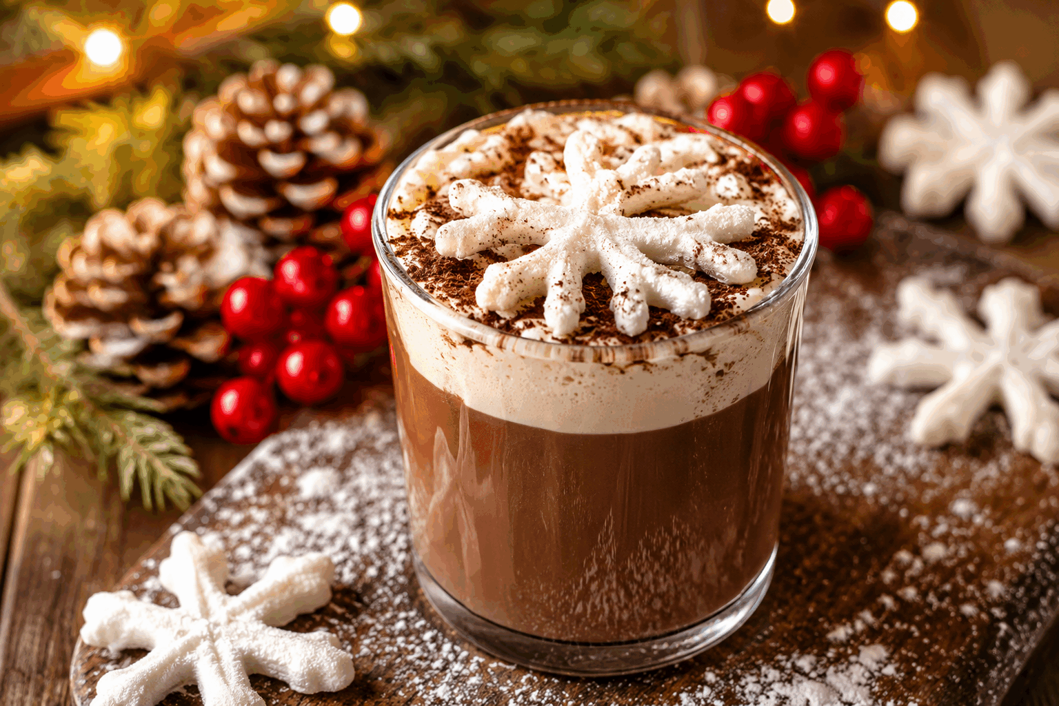 Un chocolat chaud italien en 5 minutes, surmonté d’une meringue flocon de neige ❄️✨ Description Ce chocolat chaud italien est riche et onctueux, préparé en seulement 5 minutes pour une pause gourmande express. Sa texture veloutée et son goût intense de cacao sont sublimés par une meringue légère, délicatement façonnée en forme de flocon de neige, apportant une touche élégante et festive. Idéal pour les froides journées d’hiver ou pour impressionner vos invités lors d’une occasion spéciale. Informations Temps de préparation : 5 minutes Temps de cuisson : 5 minutes Nombre de portions : 2 personnes Difficulté : Facile Ingrédients Pour le chocolat chaud 400 ml de lait entier 50 g de chocolat noir à pâtisser (minimum 70% de cacao) 15 g de cacao en poudre non sucré 25 g de sucre en poudre 1 pincée de sel 1 cuillère à café de fécule de maïs (maïzena) Quelques gouttes d’extrait de vanille (facultatif) Pour la meringue flocon de neige 2 blancs d’œufs (environ 60 g) 100 g de sucre en poudre 1 pincée de sel Sucre glace pour saupoudrer Préparation Préparez la meringue : dans un saladier propre, montez les blancs d’œufs en neige avec une pincée de sel jusqu’à ce qu’ils soient bien fermes. Incorporez progressivement le sucre en continuant de fouetter jusqu’à obtenir une meringue lisse, brillante et très ferme, capable de tenir en pic. Préchauffez le four à 90°C (position chaleur tournante de préférence). Sur une plaque recouverte de papier cuisson, déposez la meringue en formant délicatement des motifs en forme de flocons de neige à l’aide d’une poche à douille munie d’une petite douille étoile. Vous pouvez aussi utiliser une cuillère pour créer des formes plus libres. Enfournez la meringue pour 1h30 à 2h, jusqu’à ce qu’elle soit sèche, craquante dehors et légèrement moelleuse dedans. Préparez le chocolat chaud : dans une petite casserole, versez le lait, le cacao en poudre, la fécule de maïs, le sucre et la pincée de sel. Faites chauffer sur feu moyen en fouettant constamment pour éviter la formation de grumeaux et jusqu’à ce que le mélange épaississe légèrement (environ 4 minutes). Ajoutez le chocolat noir haché et fouettez jusqu’à ce qu’il soit complètement fondu et que le chocolat soit bien lisse. Ajoutez l’extrait de vanille si souhaité, mélangez puis versez le chocolat chaud dans deux grandes tasses. Déposez délicatement sur le dessus un ou deux flocons de meringue. Saupoudrez légèrement de sucre glace pour un effet neige fraîchement tombée. Astuces Pour une meringue encore plus aérienne, ajoutez une pointe de jus de citron ou de vinaigre blanc lorsque vous montez les blancs. Utilisez un chocolat de qualité avec minimum 70% de cacao pour un goût intense et authentique. Si vous êtes pressé, la meringue peut être réalisée la veille ou plusieurs heures avant, elle se conserve très bien dans une boîte hermétique. Pour varier, vous pouvez aromatiser la meringue avec une pointe d’extrait d’amande ou de fleur d’oranger. Service Servez ce chocolat chaud italien dans des tasses larges, idéalement accompagnées de petits biscuits secs comme des biscotti italiens pour rester dans la tradition. Parfait pour un goûter réconfortant, une pause hivernale ou même une jolie présentation lors d’un brunch festif.
