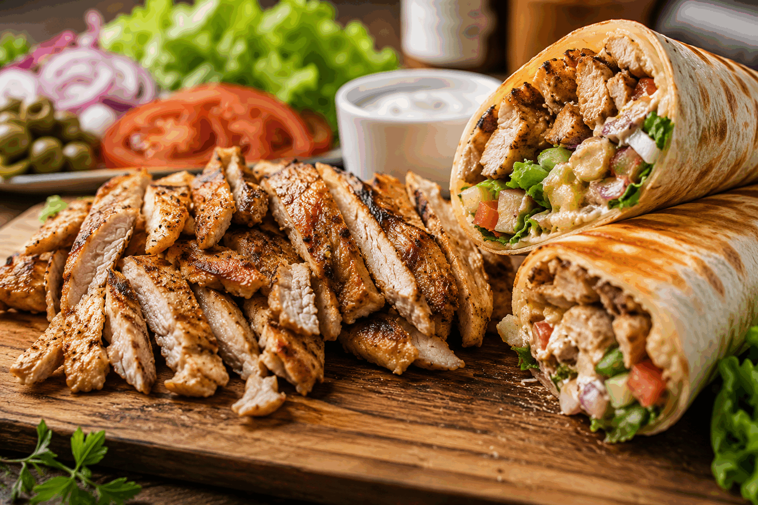 Wraps poulet façon kebab maison, 5 minutes chrono pour un goût qui détonne 🔥 Description Ces wraps au poulet façon kebab sont une explosion de saveurs en un temps record ! Faciles et rapides à préparer, ils combinent la tendreté d’un poulet mariné aux épices orientales avec la fraicheur des légumes croquants, le tout enveloppé dans une tortilla moelleuse. Parfaits pour un repas convivial ou un déjeuner sur le pouce. Informations Temps de préparation : 5 minutes Temps de cuisson : 10 minutes Nombre de portions : 4 wraps Difficulté : Facile Ingrédients Pour le poulet mariné 300 g de blancs de poulet 1 cuillère à soupe d'huile d'olive 1 cuillère à café de paprika doux 1 cuillère à café de cumin en poudre 1/2 cuillère à café de coriandre moulue 1/2 cuillère à café de thym séché 1 gousse d'ail écrasée Sel et poivre noir fraîchement moulu Pour la garniture 4 grandes tortillas ou wraps 100 g de salade iceberg râpée 1 tomate coupée en fines rondelles 1/2 oignon rouge émincé finement 50 g de fromage blanc ou yaourt nature 1 cuillère à soupe de jus de citron Quelques feuilles de persil ou coriandre fraîche Sel et poivre Préparation Coupe le poulet en fines lamelles. Dans un bol, mélange l'huile d'olive, les épices, l'ail, le sel et le poivre. Ajoute le poulet et mélange bien pour enrober les morceaux. Fais chauffer une poêle à feu moyen-vif, puis fais cuire le poulet environ 8 à 10 minutes en remuant régulièrement jusqu’à ce qu’il soit bien doré et cuit à cœur. Dans un petit bol, prépare la sauce en mélangeant le fromage blanc avec le jus de citron, du sel, du poivre, et un peu de persil ou coriandre ciselée. Réchauffe rapidement les tortillas quelques secondes dans une poêle ou au micro-ondes pour qu’elles soient bien souples. Sur chaque tortilla, dépose un peu de salade, quelques rondelles de tomate, des oignons, puis le poulet chaud. Ajoute une cuillère de sauce au yaourt. Roulez les wraps bien serrés, puis coupe-les en deux si vous le souhaitez. Servez immédiatement. Astuces Pour un goût encore plus authentique, ajoutez un peu de sumac ou de piment d'Espelette dans la marinade. Vous pouvez remplacer le fromage blanc par du tzatziki pour une touche encore plus traditionnelle. Pour plus de croquant, ajoutez des petits dés de concombre ou des carottes râpées dans les wraps. Si vous avez un peu plus de temps, laissez mariner le poulet 30 minutes pour un parfum encore plus intense. Service Servez ces wraps poulet kebab maison avec une salade fraîche ou des frites maison pour un repas complet et convivial. Idéal lors d’un dîner improvisé ou pour un repas sur le pouce qui régalera petits et grands. Accompagnez d’un thé à la menthe ou d’une boisson fraîche pour parfaire l’expérience.