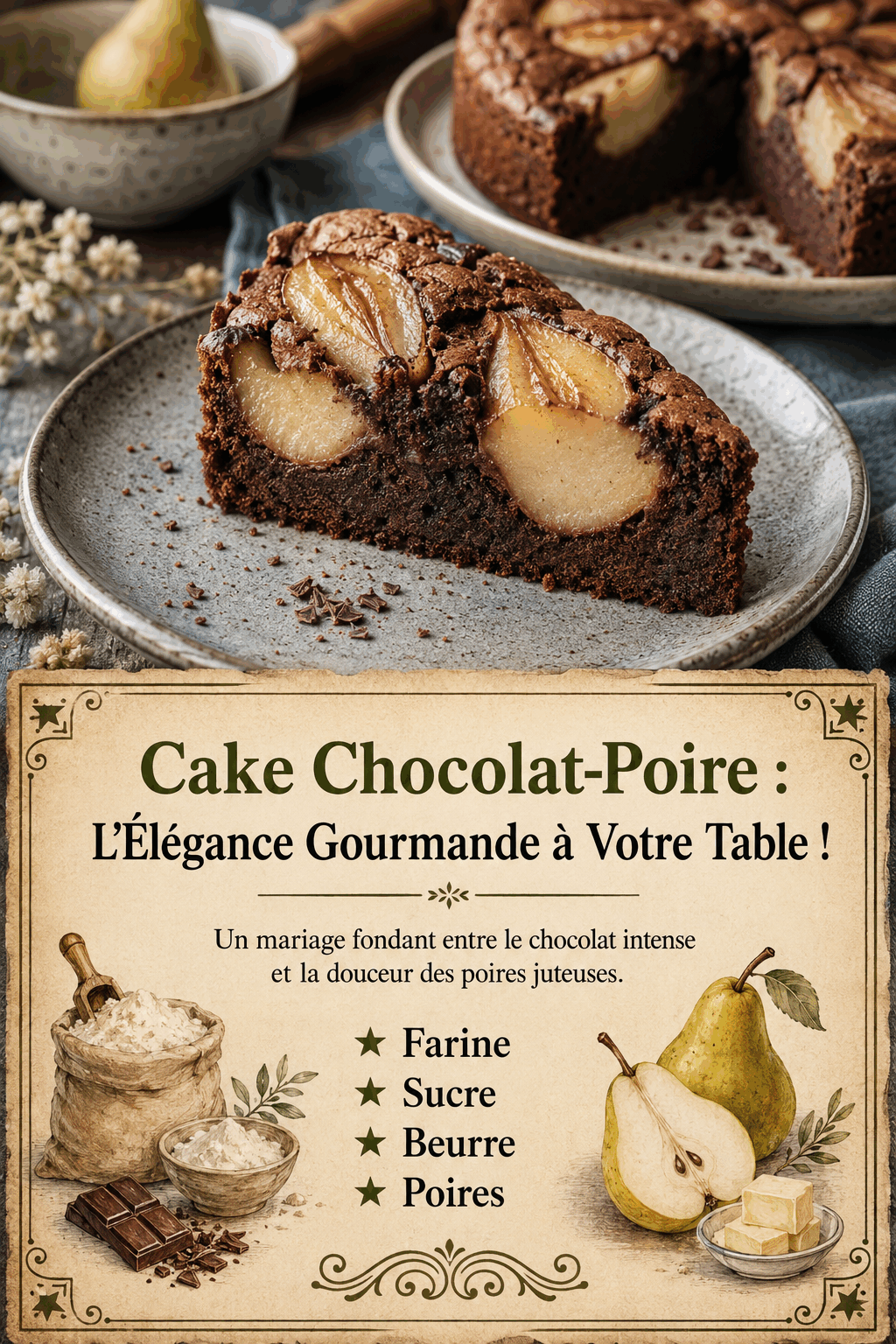 Cake Chocolat-Poire : L&rsquo;Élégance Gourmande à Votre Table !