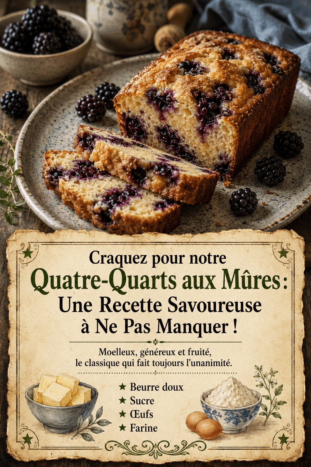 Craquez pour notre Quatre-Quarts aux Mûres : Une Recette Savoureuse à Ne Pas Manquer !