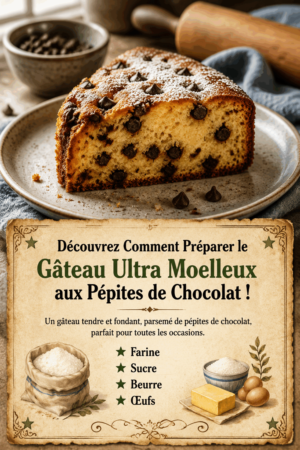 Découvrez Comment Préparer le Gâteau Ultra Moelleux aux Pépites de Chocolat !