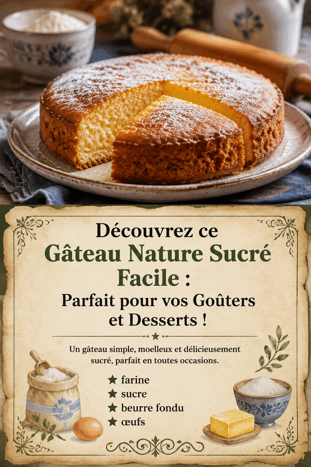 Découvrez ce Gâteau Nature Sucré Facile : Parfait pour vos Goûters et Desserts !