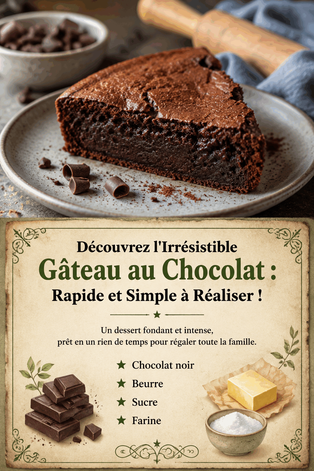 Découvrez l'Irrésistible Gâteau au Chocolat : Rapide et Simple à Réaliser !
