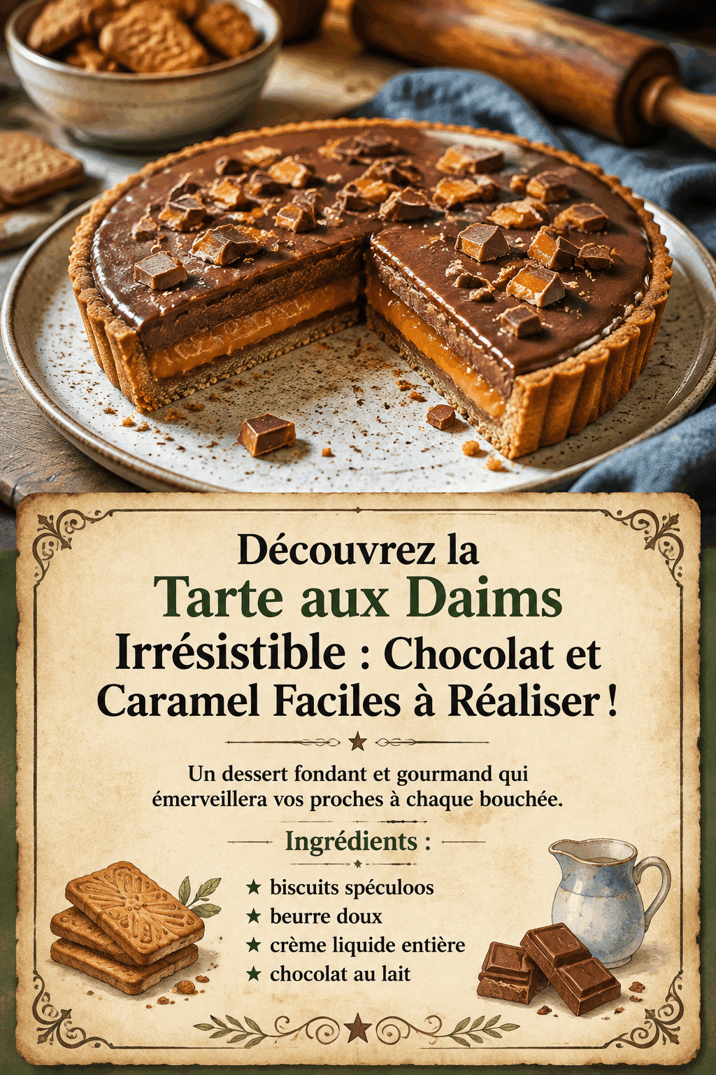 Découvrez la Tarte aux Daims Irrésistible : Chocolat et Caramel Faciles à Réaliser !