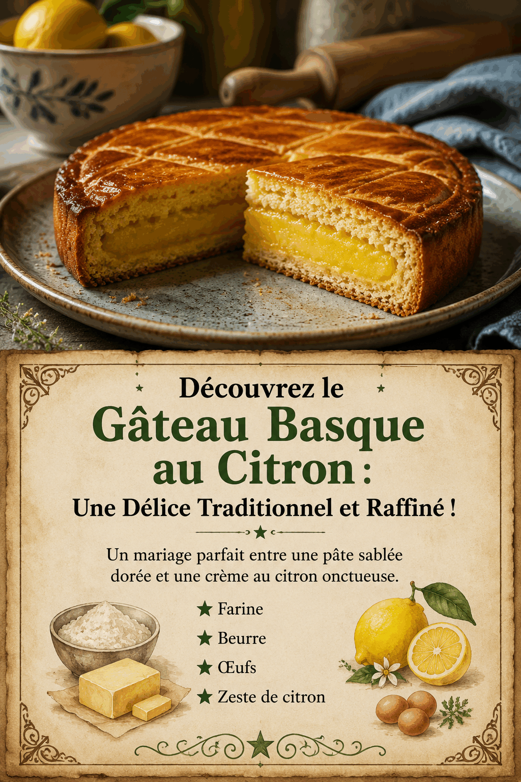 Découvrez le Gâteau Basque au Citron : Une Délice Traditionnel et Raffiné !