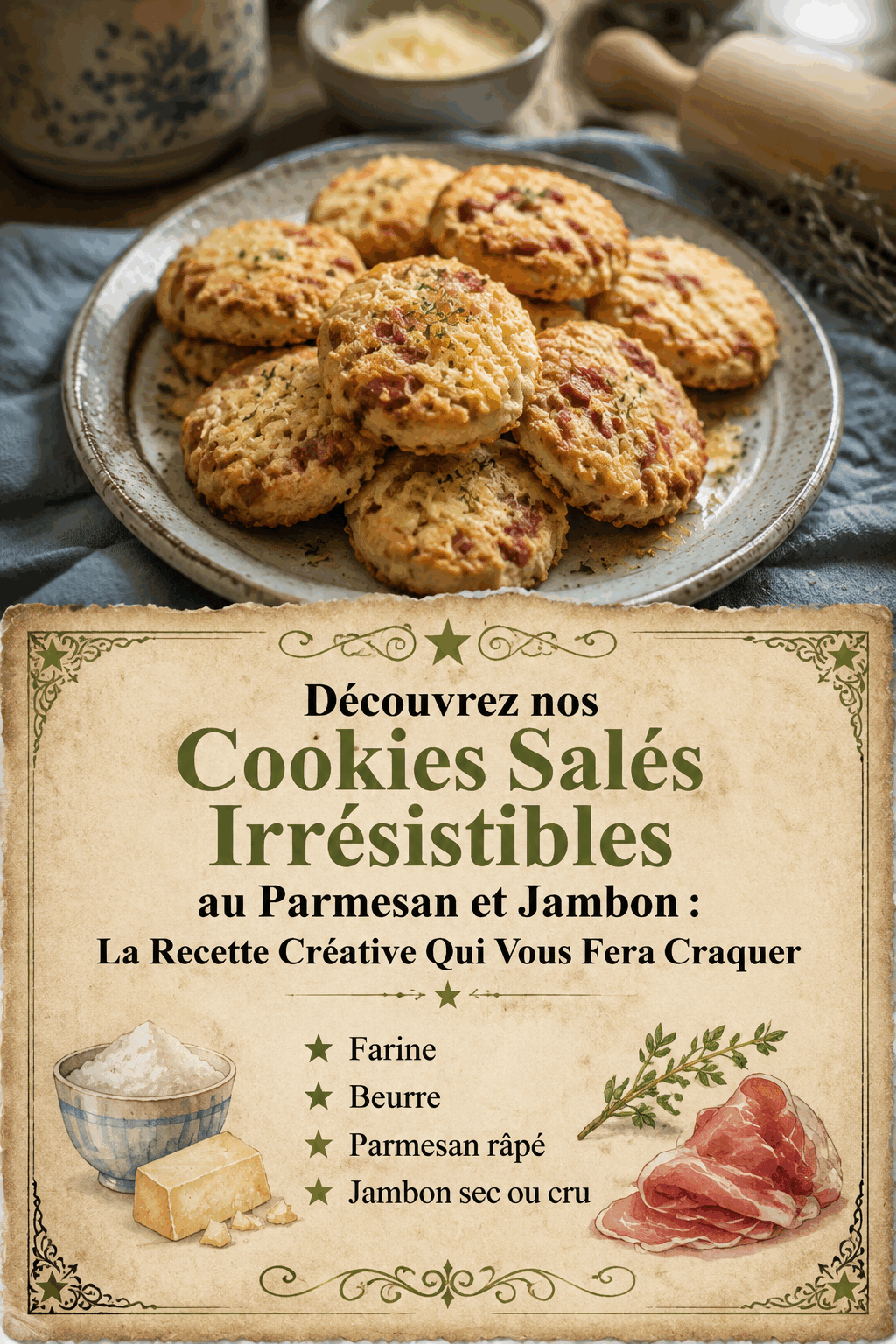 Découvrez nos Cookies Salés Irrésistibles au Parmesan et Jambon : La Recette Créative Qui Vous Fera Craquer