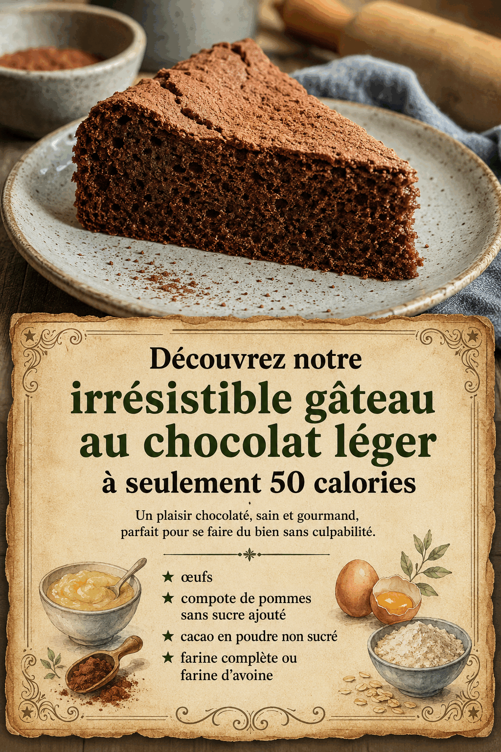 Découvrez notre irrésistible gâteau au chocolat léger à seulement 50 calories