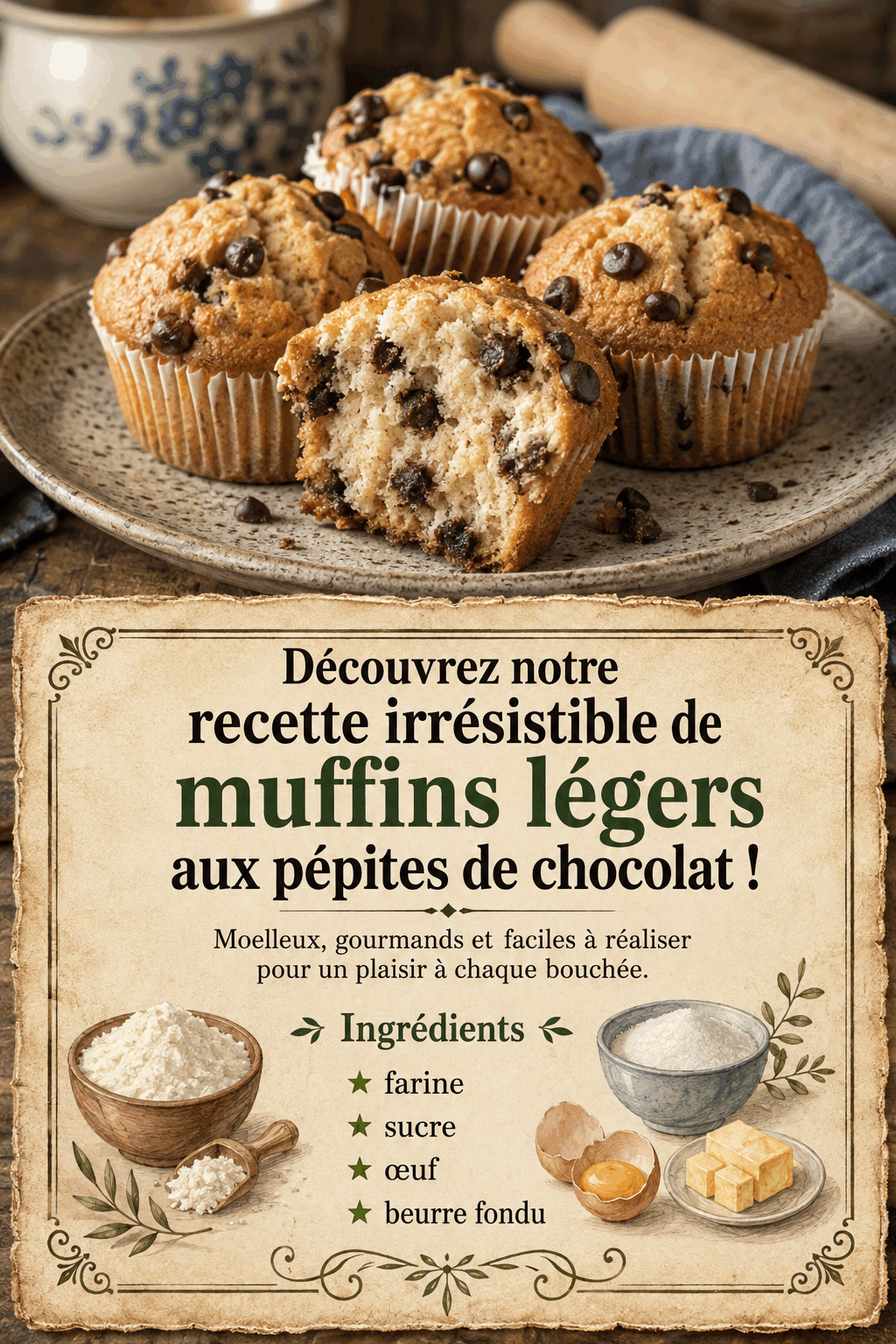 Découvrez notre recette irrésistible de muffins légers aux pépites de chocolat !
