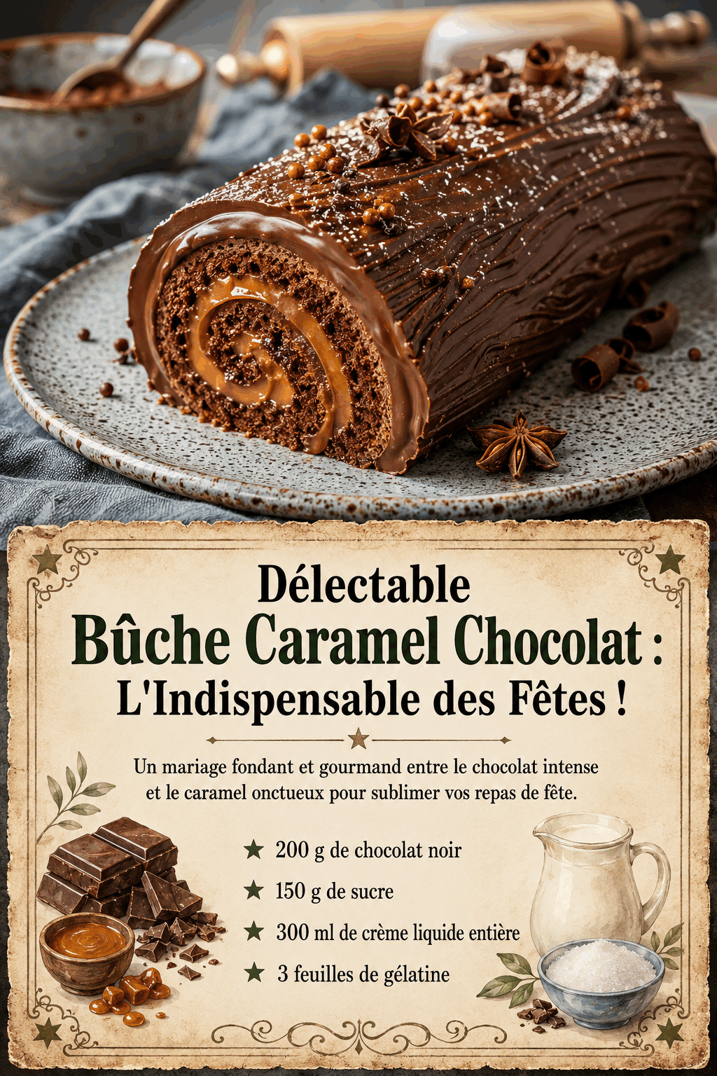 Délectable Bûche Caramel Chocolat : L'Indispensable des Fêtes !