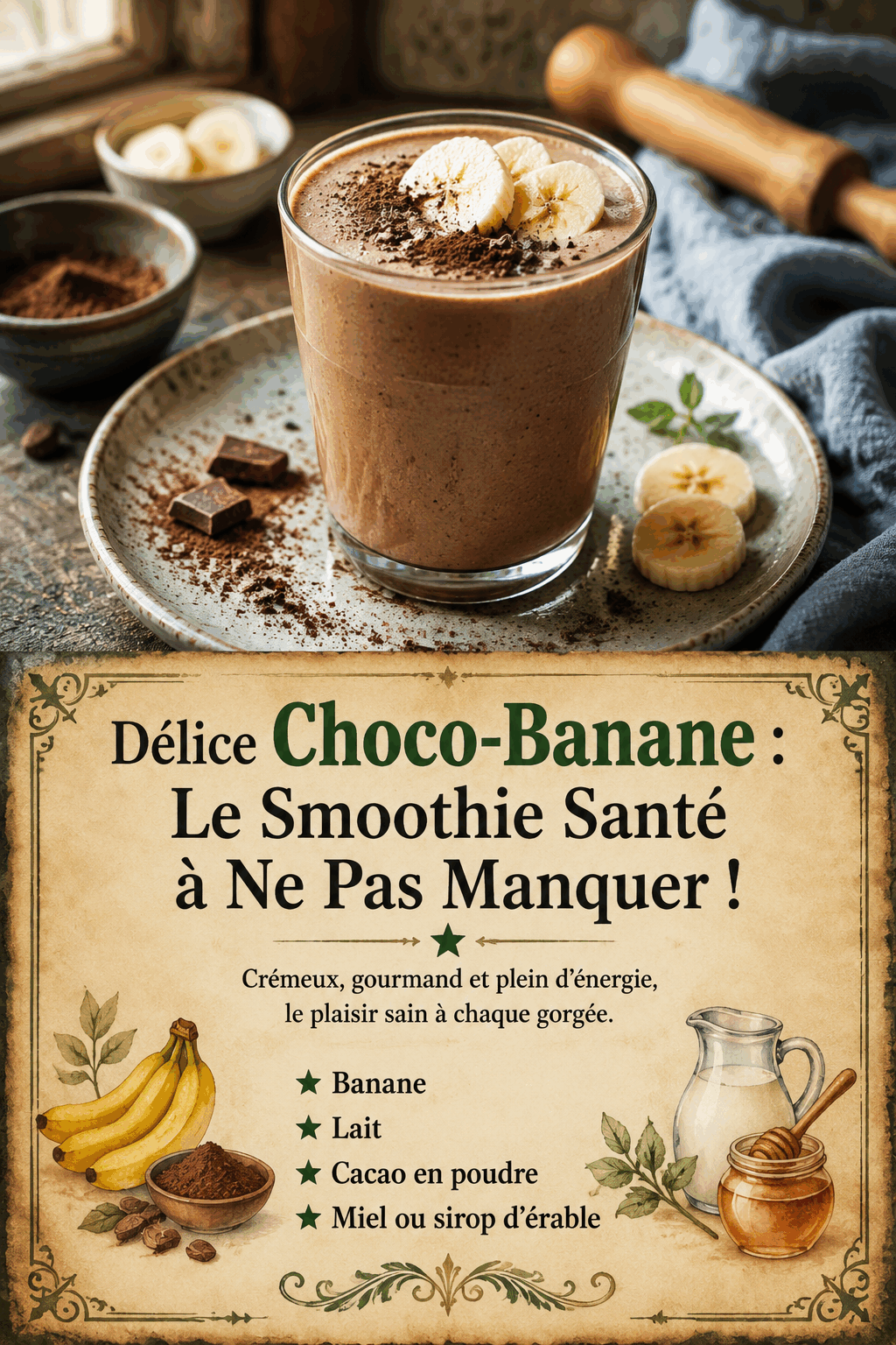 Délice Choco-Banane : Le Smoothie Santé à Ne Pas Manquer !