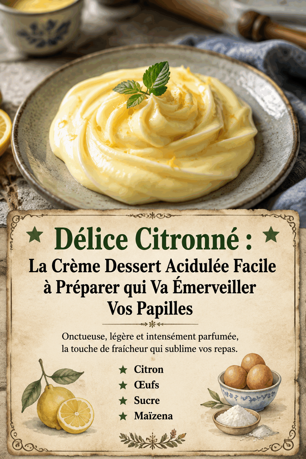 Délice Citronné : La Crème Dessert Acidulée Facile à Préparer qui Va Émerveiller Vos Papilles