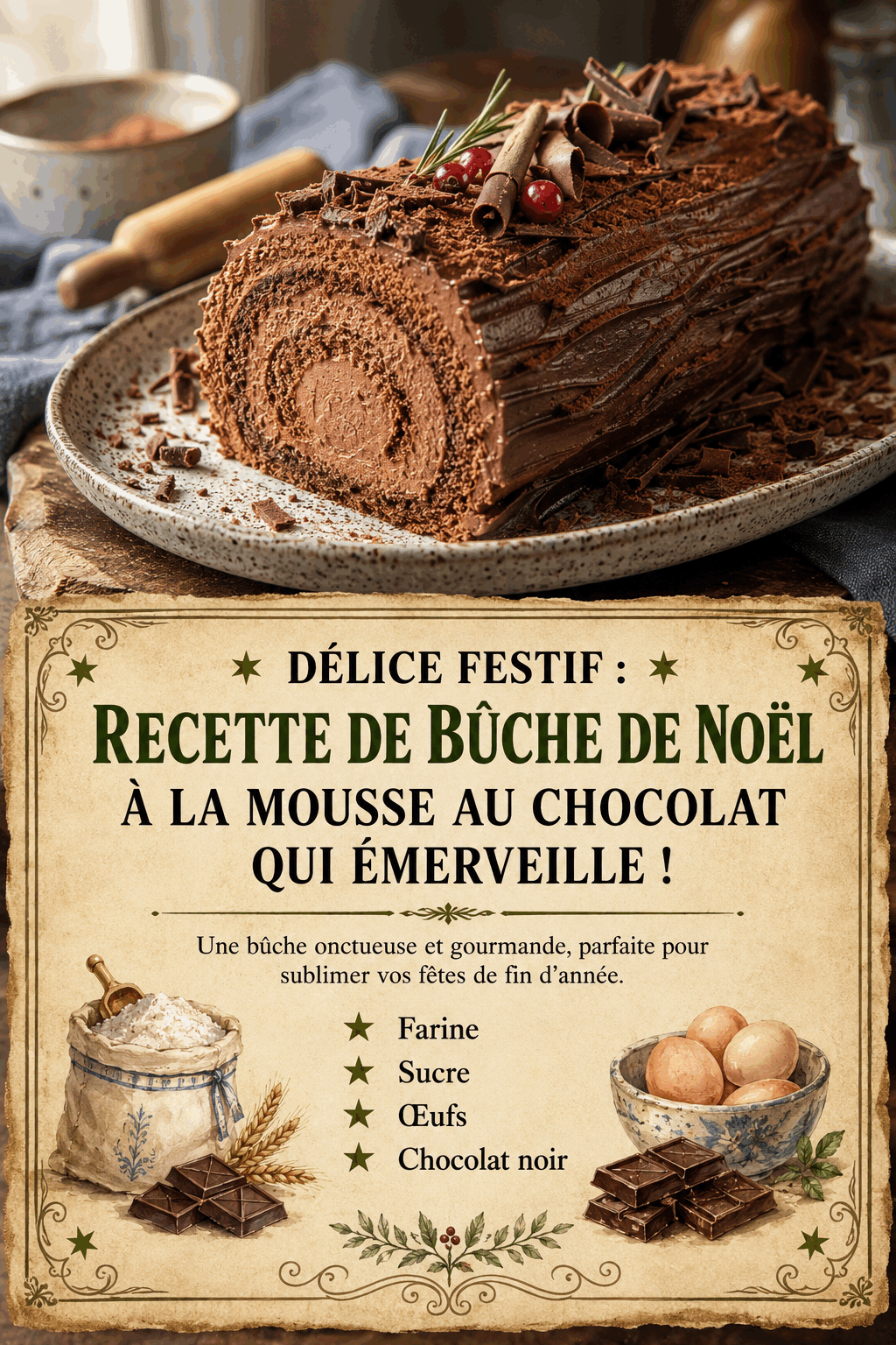 Délice Festif : Recette de Bûche de Noël à la Mousse au Chocolat qui Émerveille !