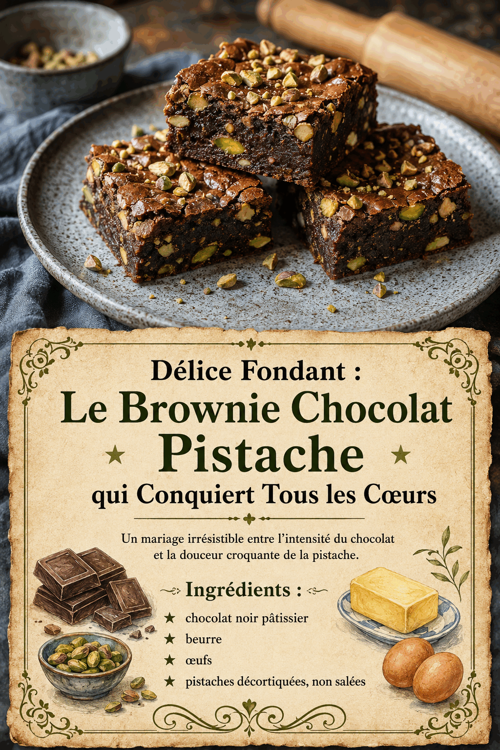 Délice Fondant : Le Brownie Chocolat Pistache qui Conquiert Tous les Cœurs