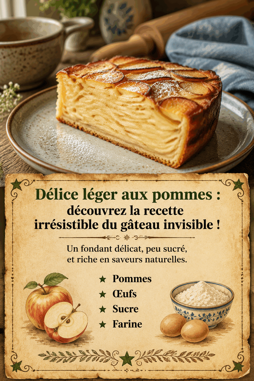 Délice léger aux pommes : découvrez la recette irrésistible du gâteau invisible !