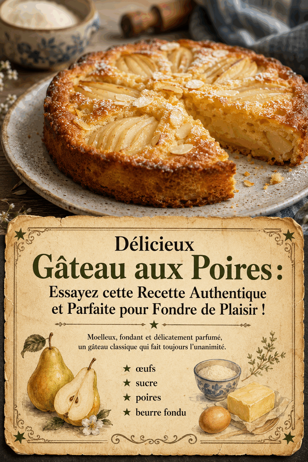 Délicieux Gâteau aux Poires : Essayez cette Recette Authentique et Parfaite pour Fondre de Plaisir !
