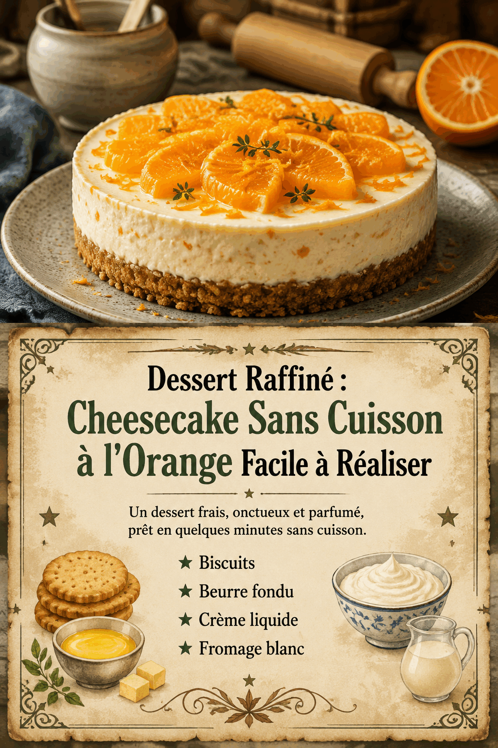 Dessert Raffiné : Cheesecake Sans Cuisson à l&rsquo;Orange Facile à Réaliser