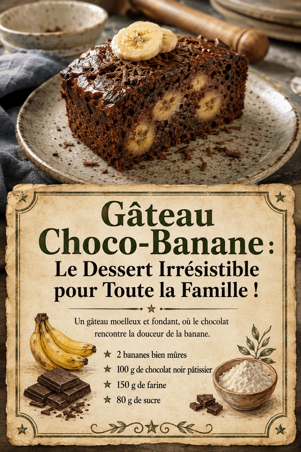 Gâteau Choco-Banane : Le Dessert Irrésistible pour Toute la Famille !