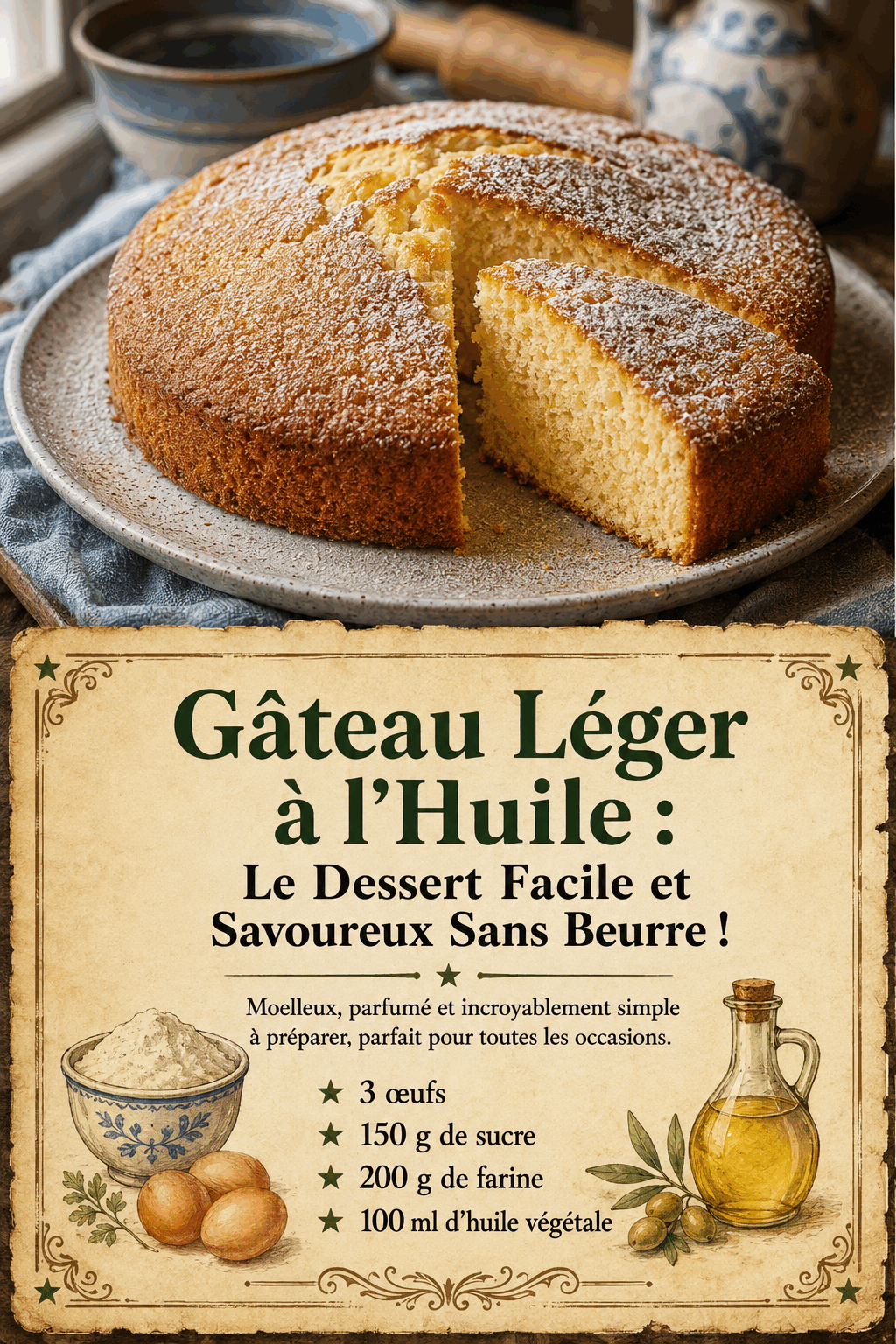 Gâteau Léger à l'Huile : Le Dessert Facile et Savoureux Sans Beurre !