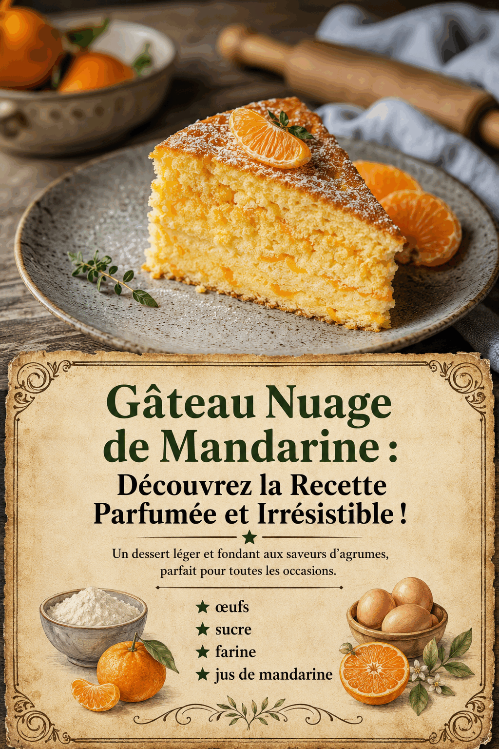 Gâteau Nuage de Mandarine : Découvrez la Recette Parfumée et Irrésistible !