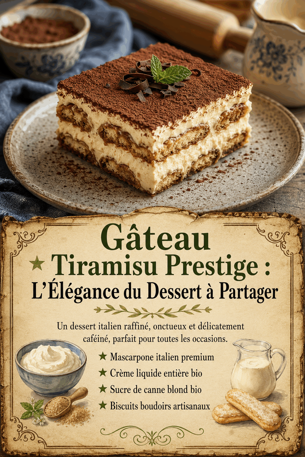 Gâteau Tiramisu Prestige : L'Élégance du Dessert à Partager