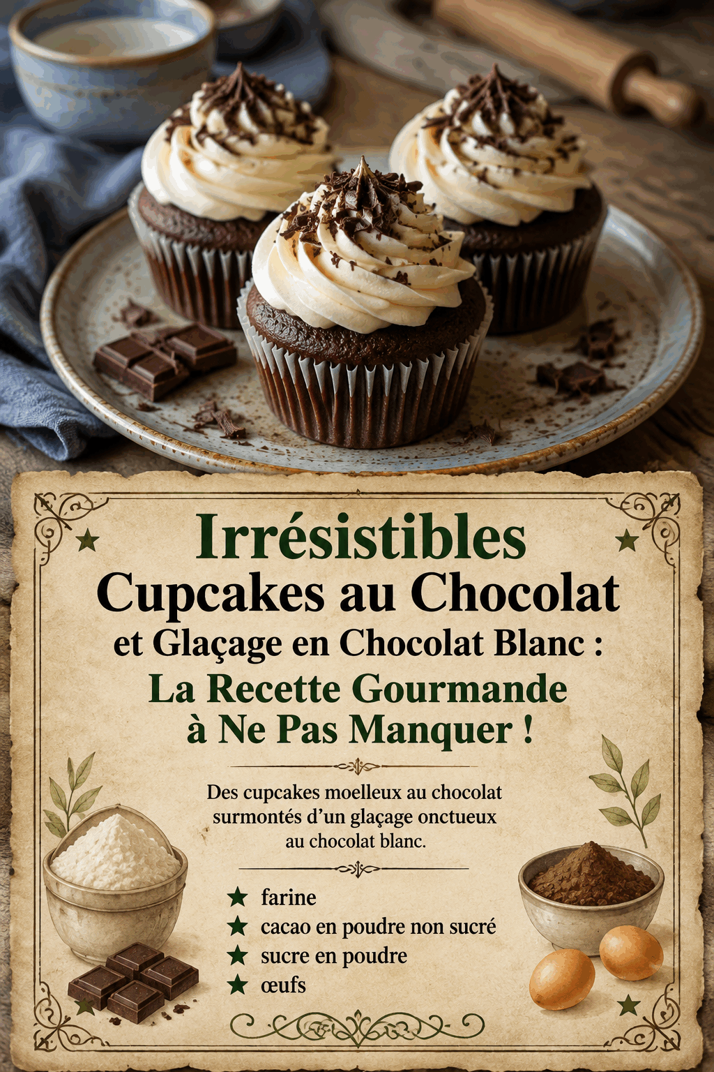 Irrésistibles Cupcakes au Chocolat et Glaçage en Chocolat Blanc : La Recette Gourmande à Ne Pas Manquer !