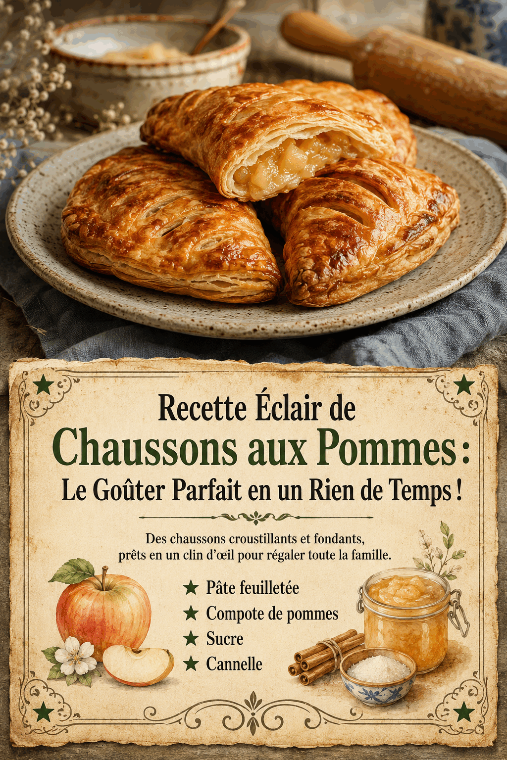 Recette Éclair de Chaussons aux Pommes : Le Goûter Parfait en un Rien de Temps !